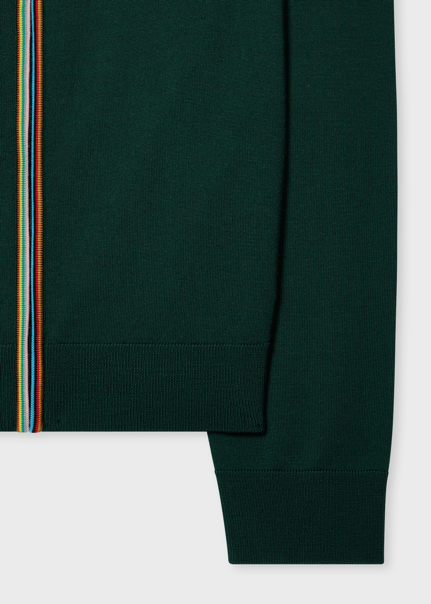 Dark Green Washable Merino Wool 'Signature Stripe' Zip Cardigan - 2