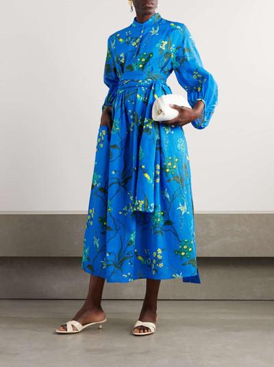 Erdem Belted floral-print cotton and linen-blend midi dress outlook