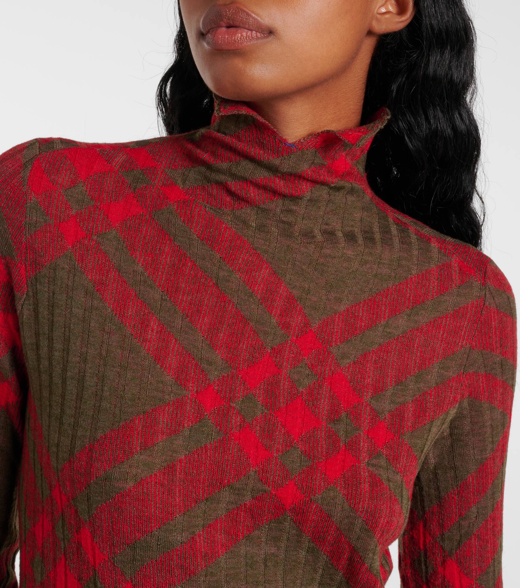 Burberry Check ribbed-knit midi dress - 4