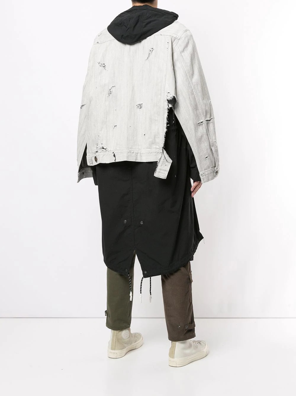 broken denim layered parka coat - 4