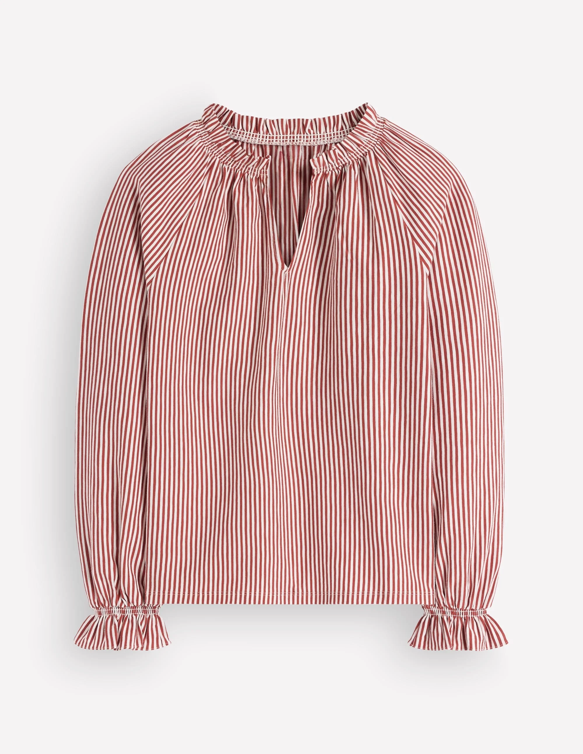 Pia Ruffle Detail Top-Burnt Orange Stripe - 1