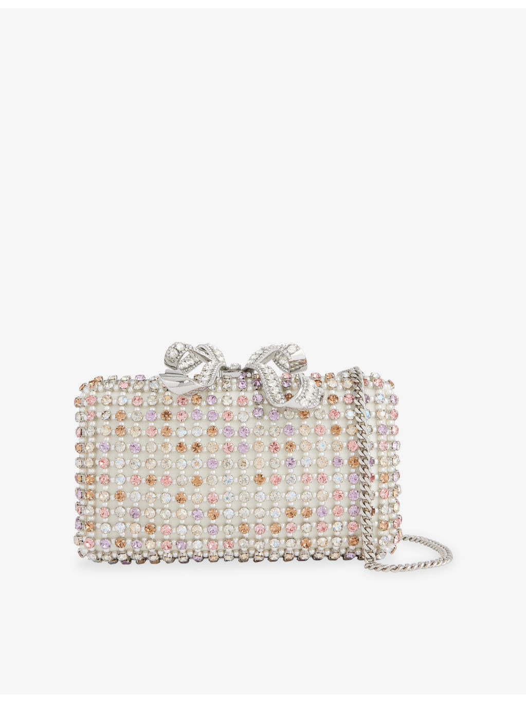 Multi Crystal Satin Hard-Shell Clutch Bag - 1