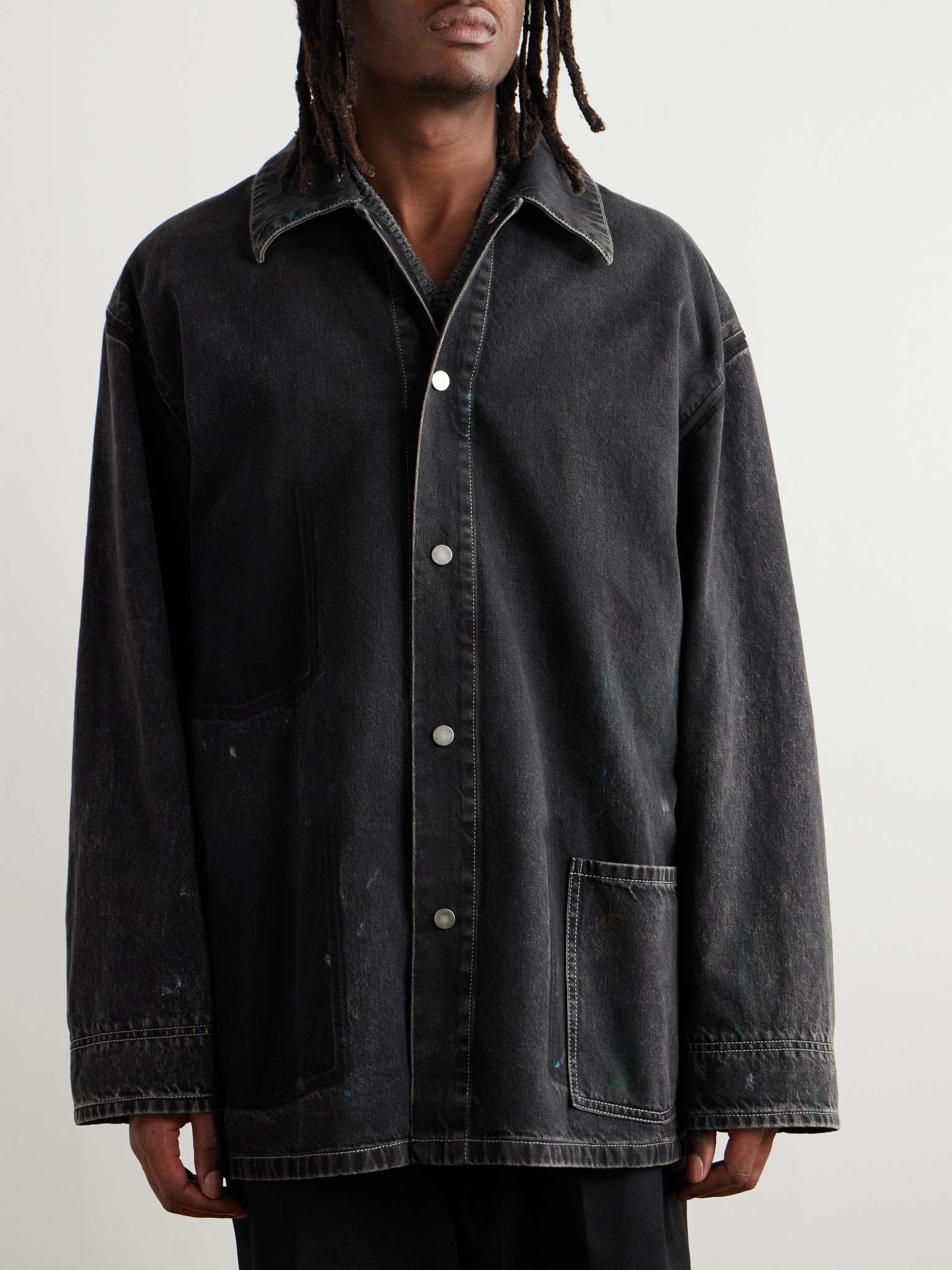 Oversized Paint-Splattered Denim Jacket - 4