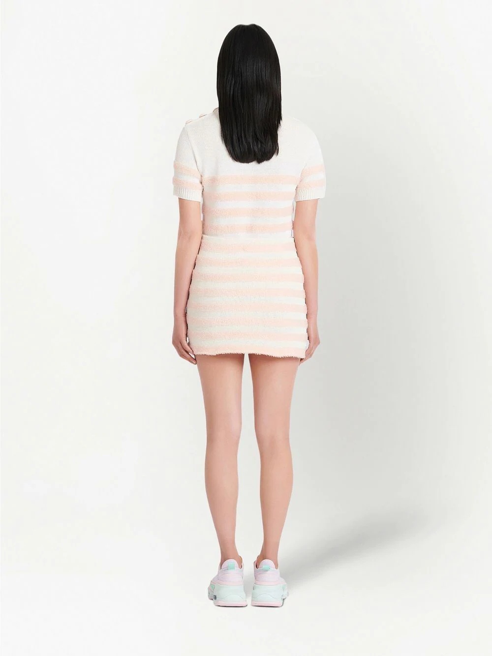 striped knitted button-up skirt - 4