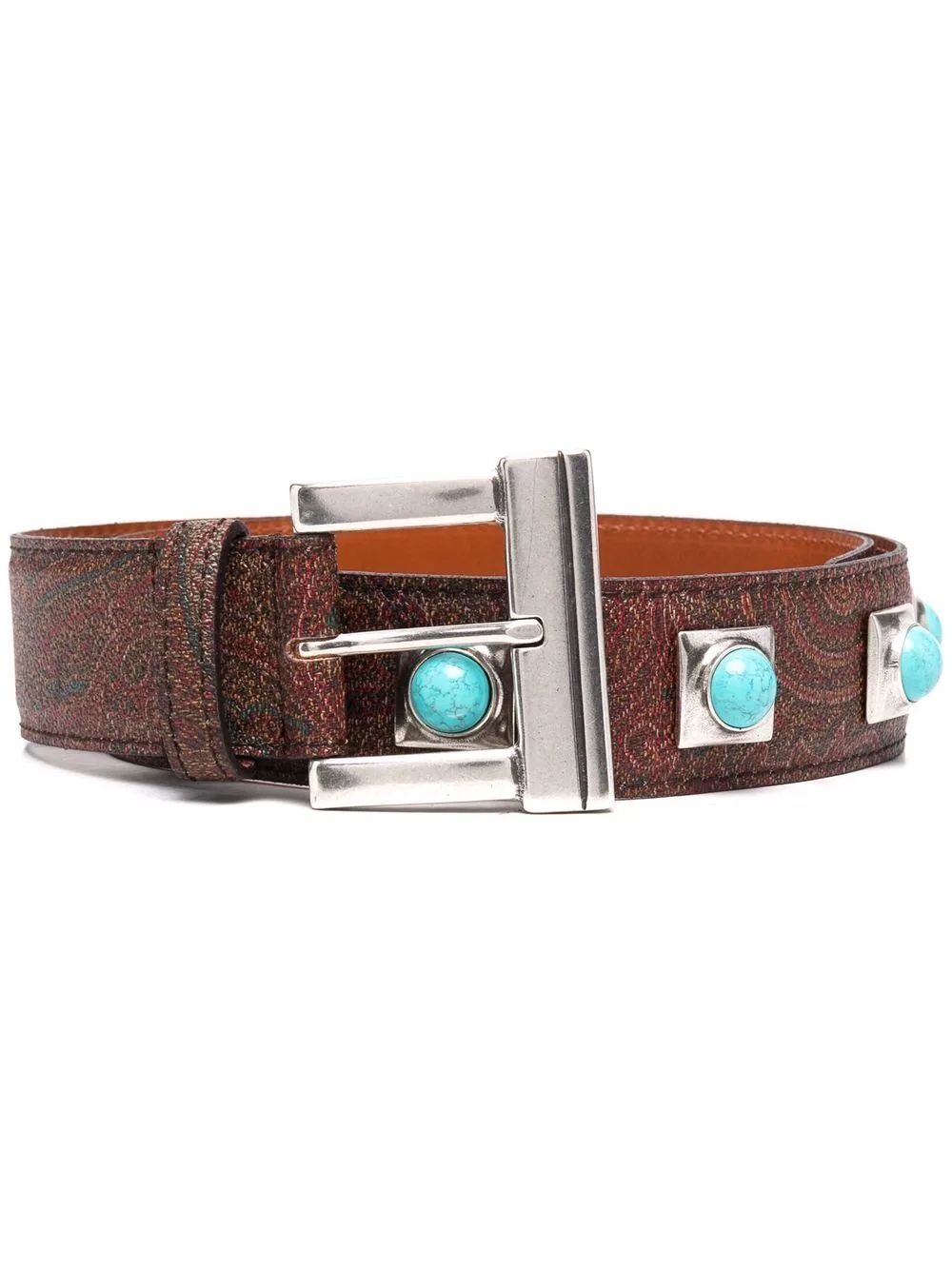 stone-embellished paisley-print belt - 1