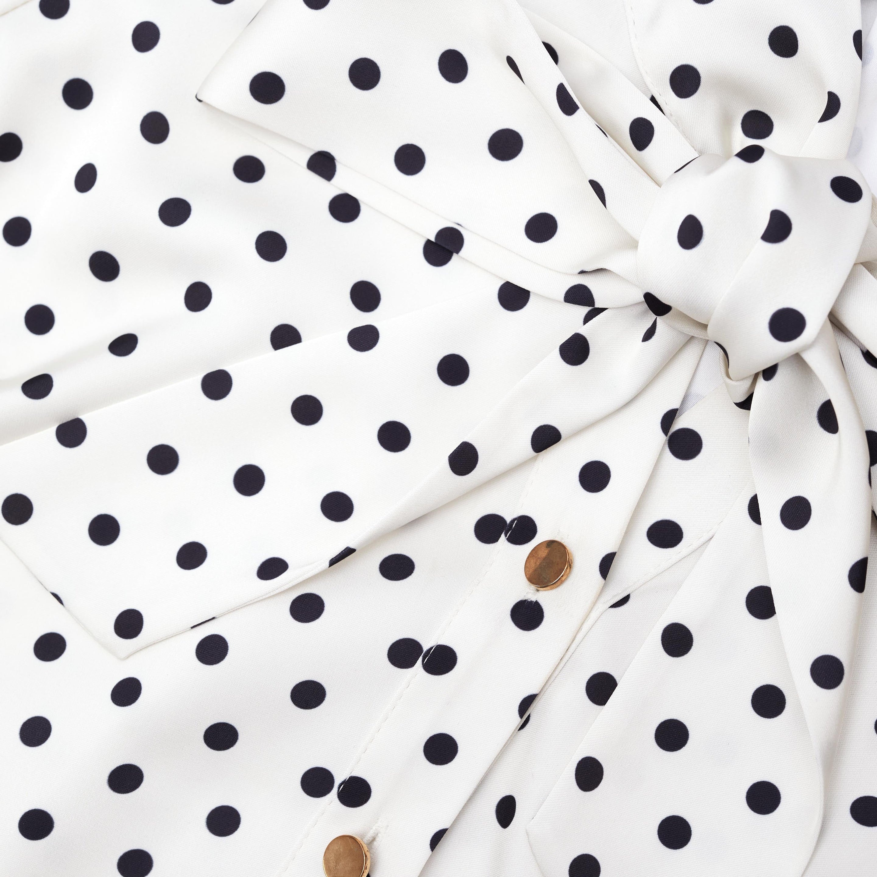 Cream Polka Dot Satin Midi Dress - 5