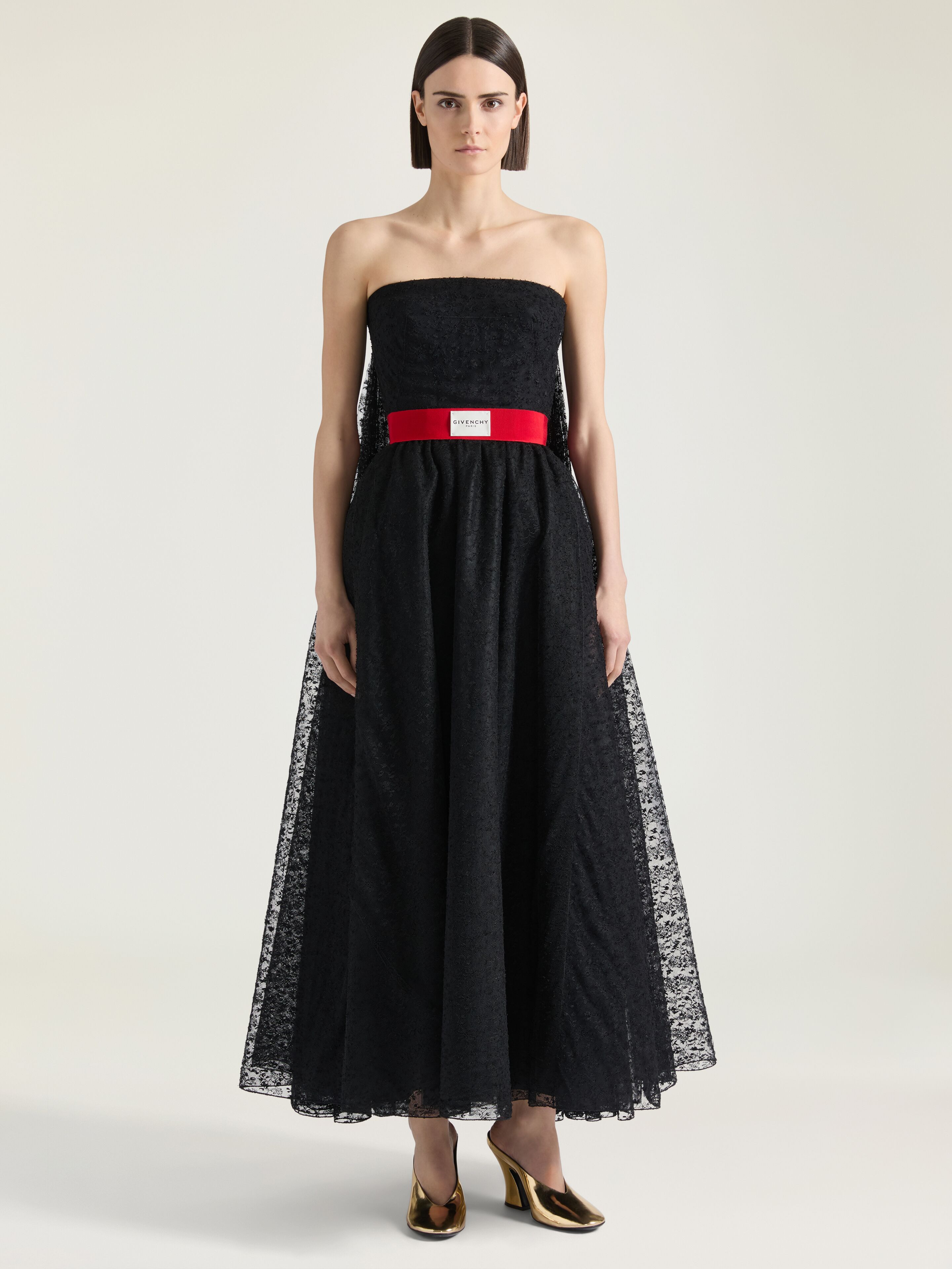BUSTIER CAPE BACK EVENING DRESS IN LACE - 2