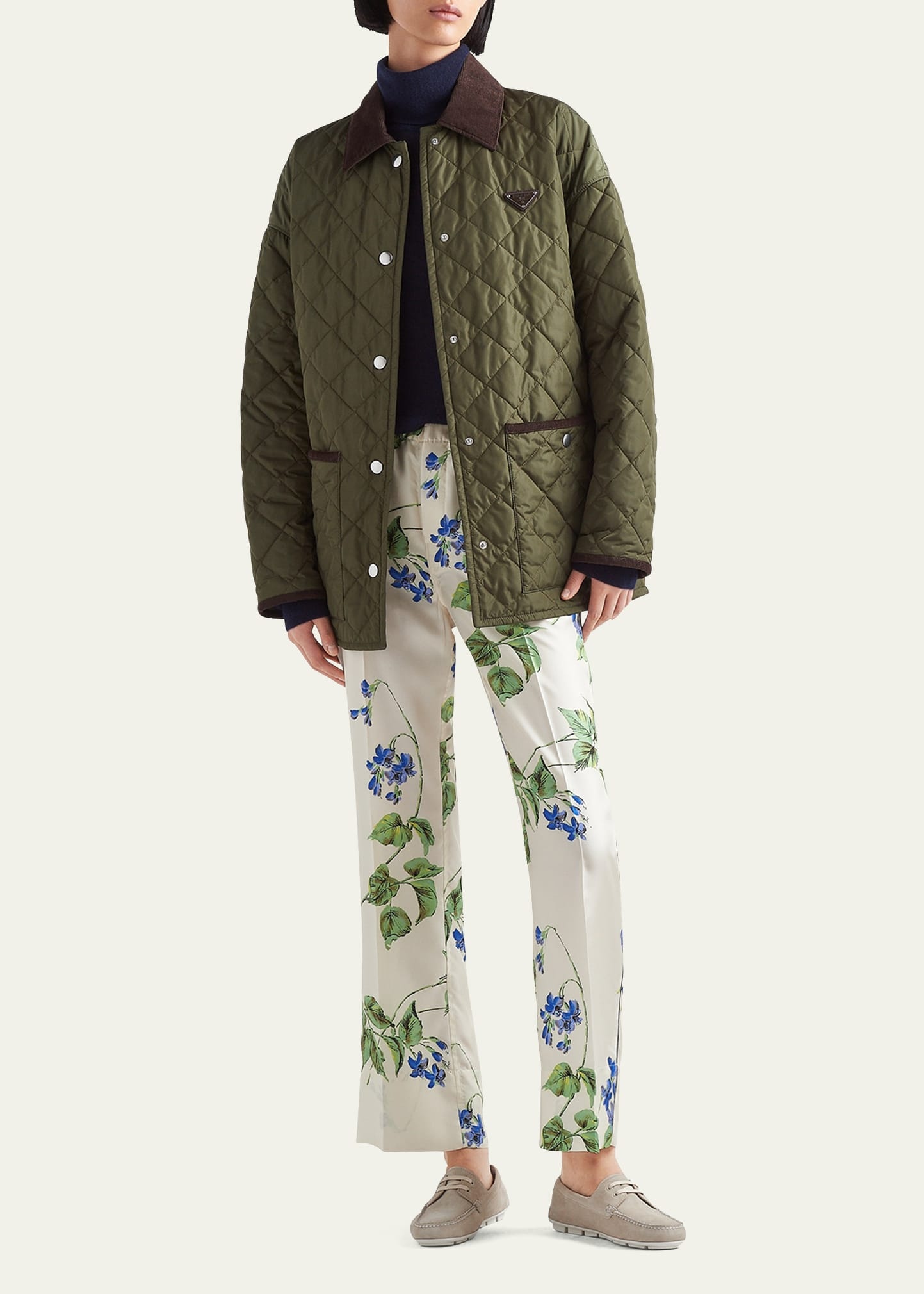 Viola-Print Bootcut Silk Pants - 2