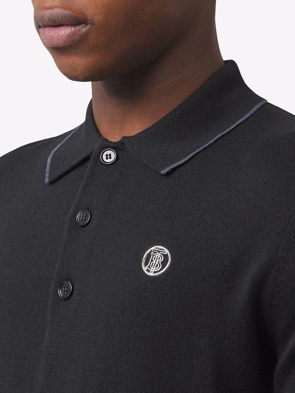 Monogram motif wool-silk-cashmere polo shirt - 5