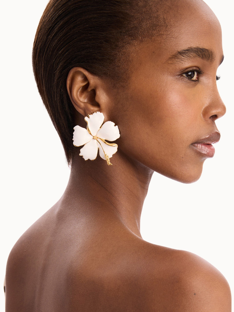 Oscar de la Renta ENAMEL HIBISCUS CLIP-ON EARRINGS outlook