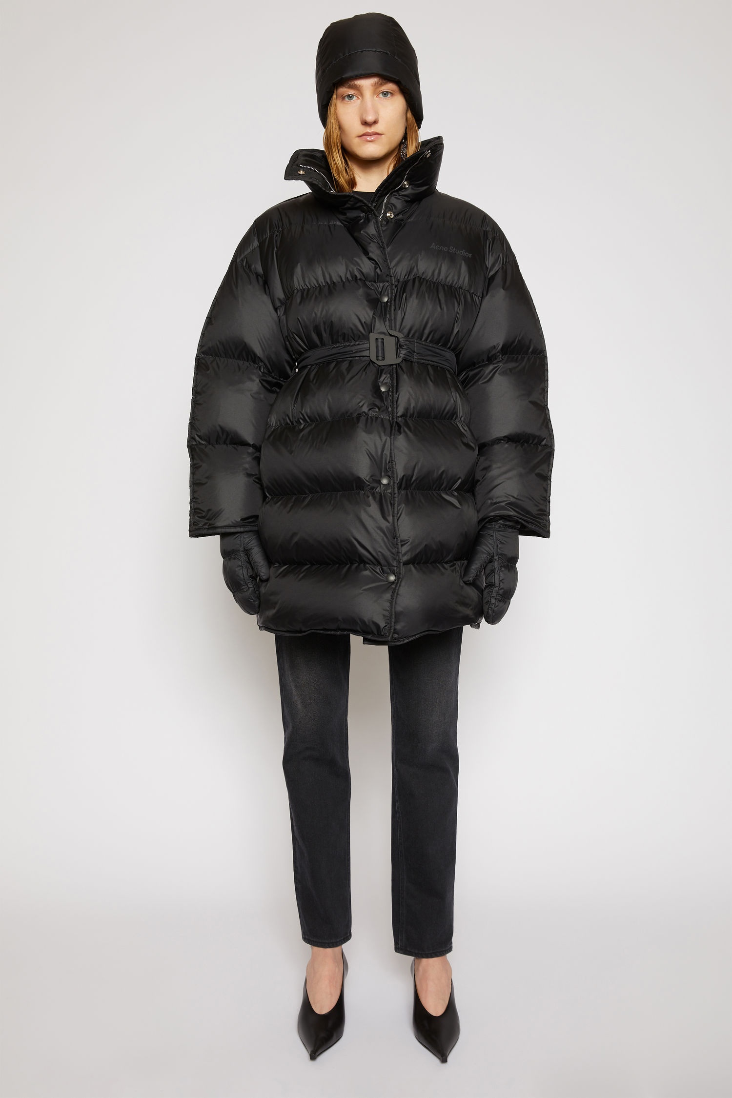 Belted puffer coat black - 2