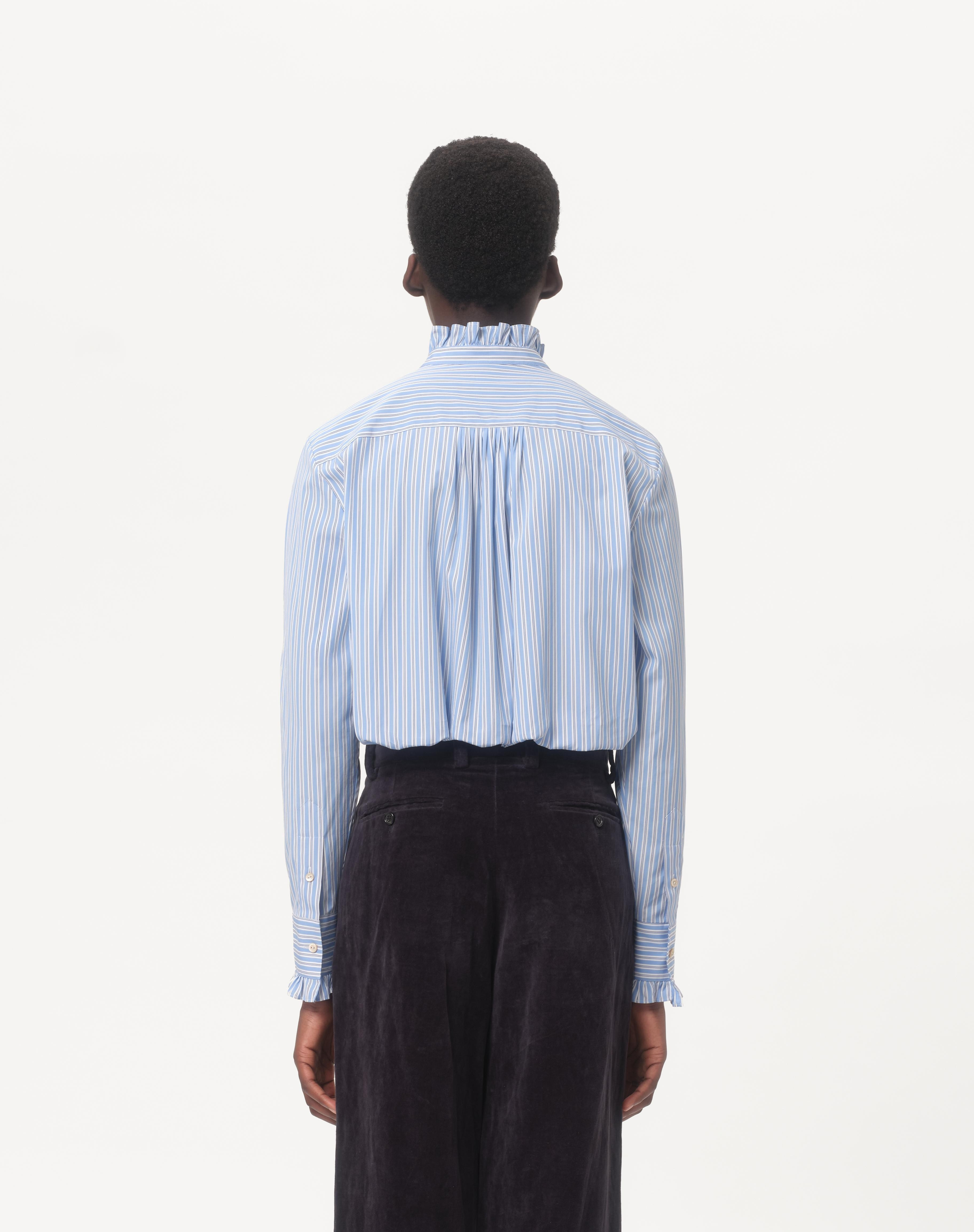 STRIPED COTTON SHIRT WITH PLASTRON AND RUFFLES - 6