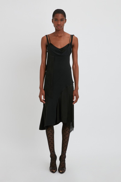 Victoria Beckham Asymmetric Fringe Mini Dress In Black outlook