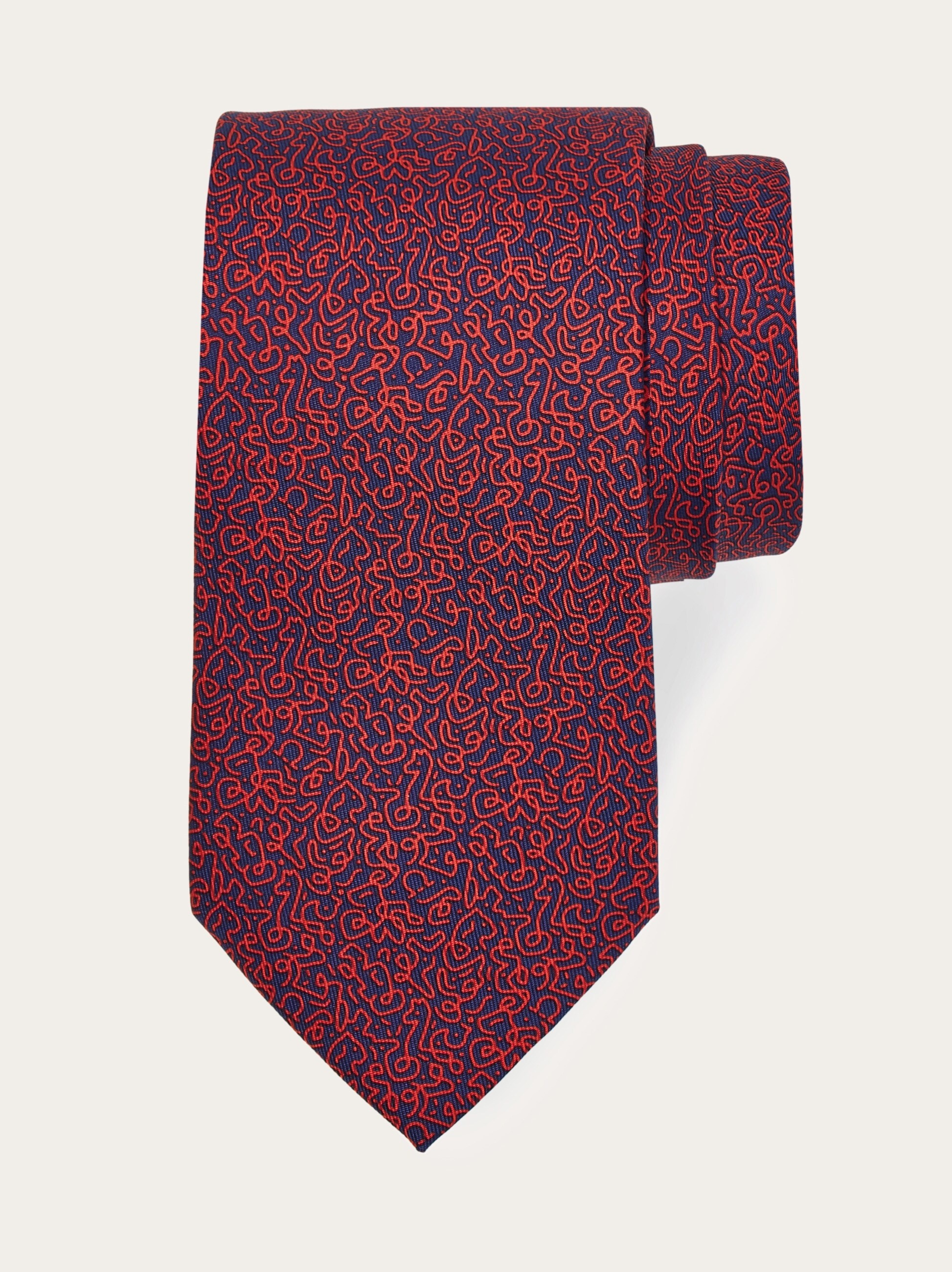 Embroidered print silk tie - 1