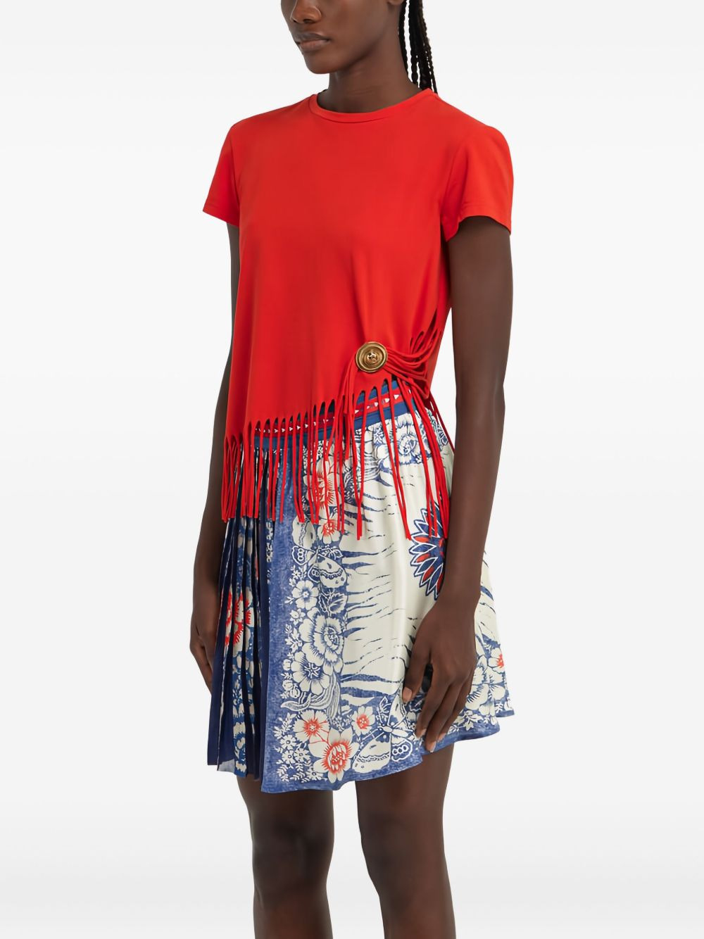 fringe-detail button T-shirt - 4
