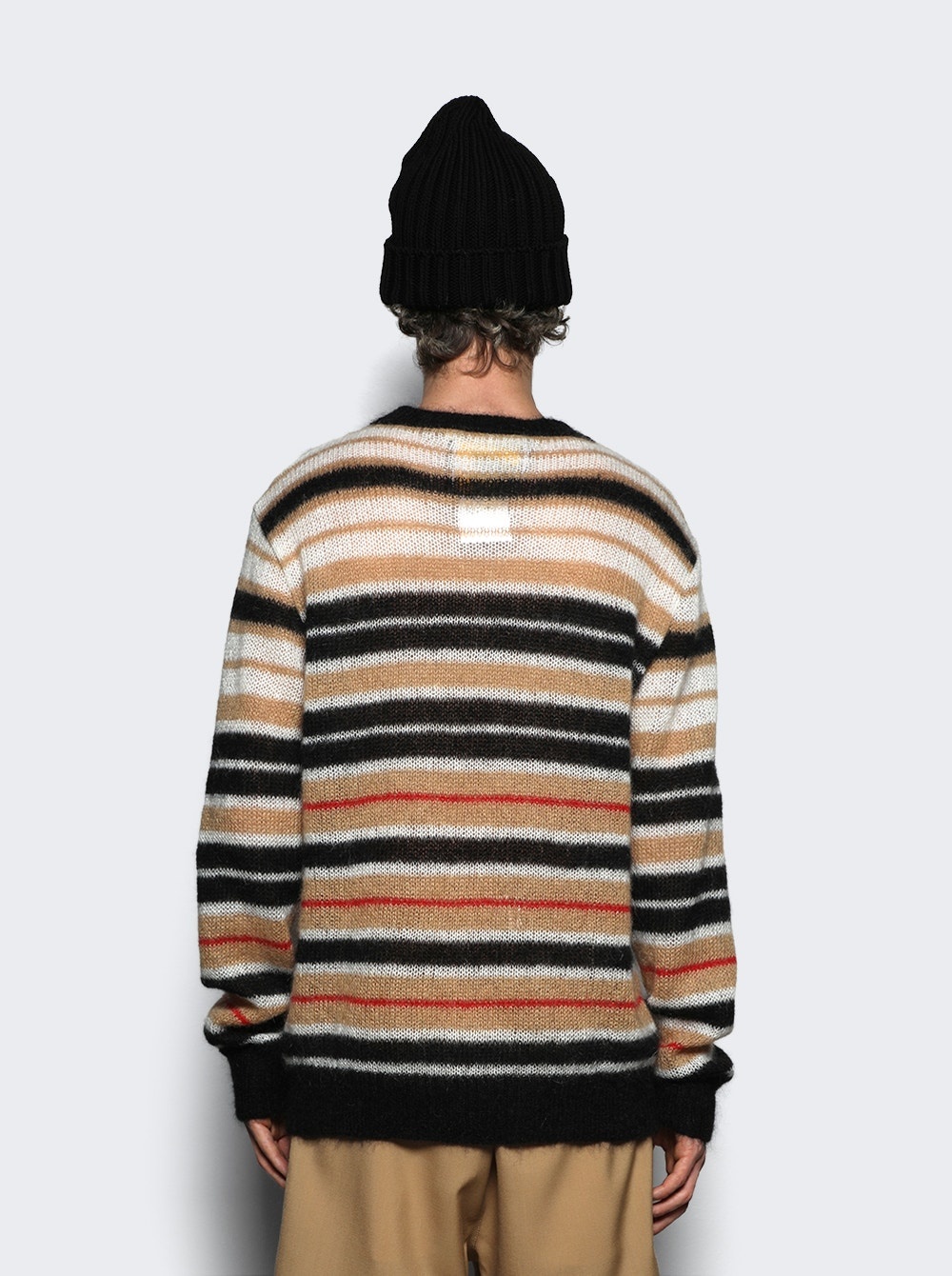 Striped Brushed Mohair Sweater Beige And Black - 5