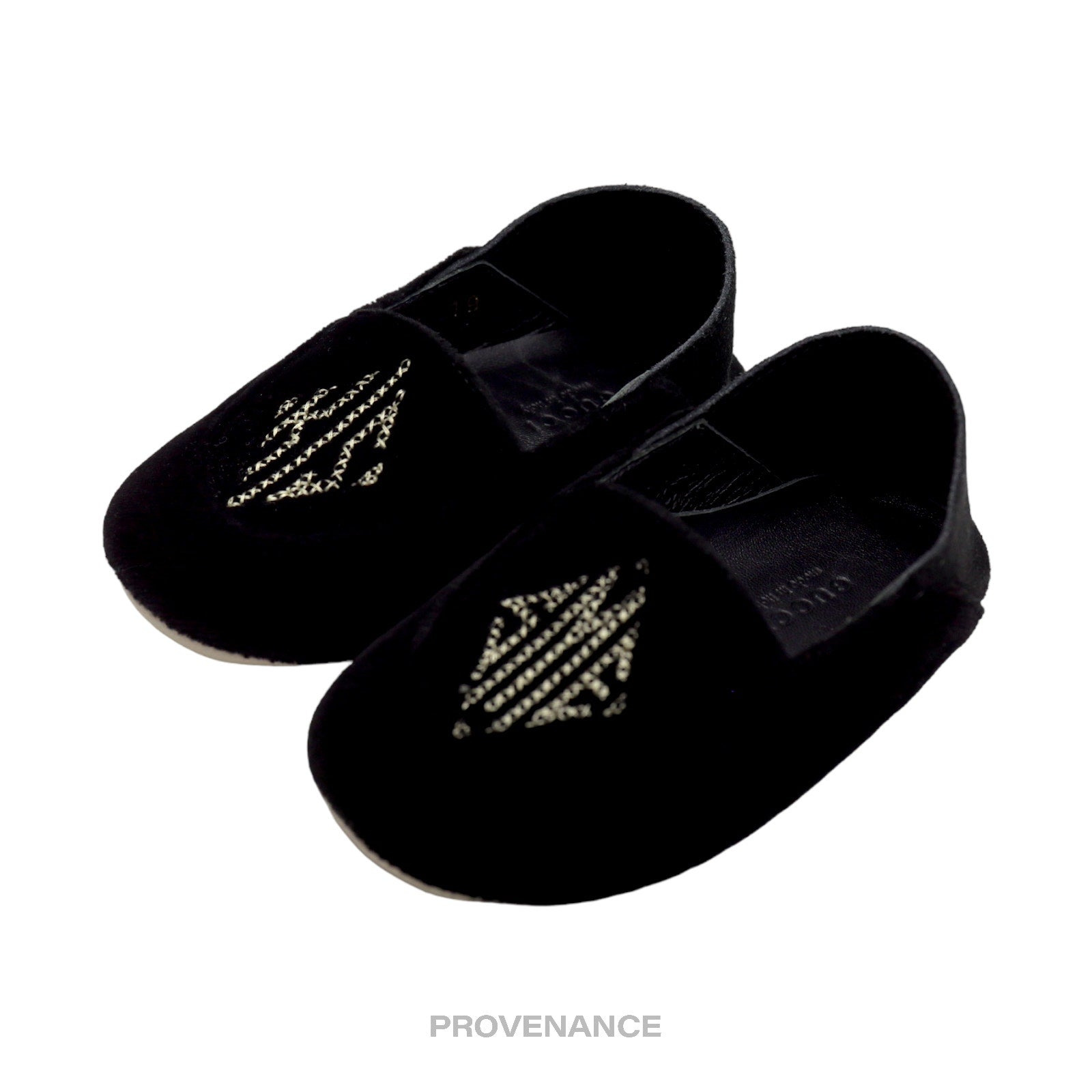 Gucci "KISS ME" Baby Loafers - Black Velvet/Suede - 5