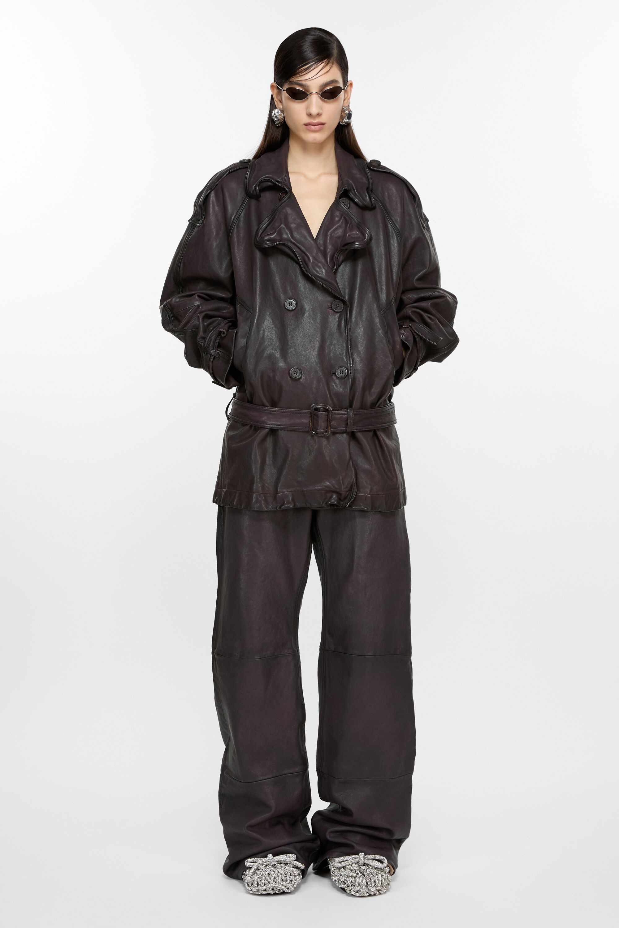 Belted leather jacket - Dark brown - 2