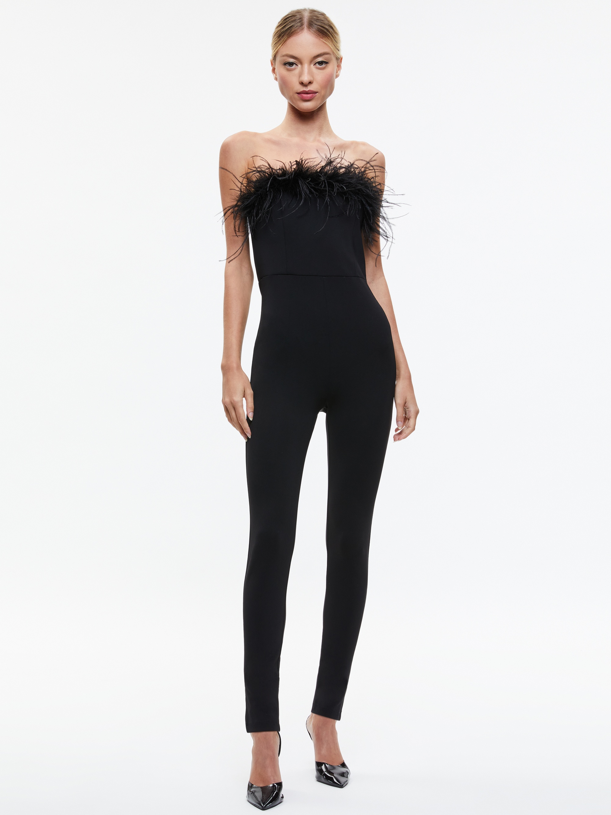 IDELL OFF SHOULDER FEATHER TRIM JUMPSUIT - 4