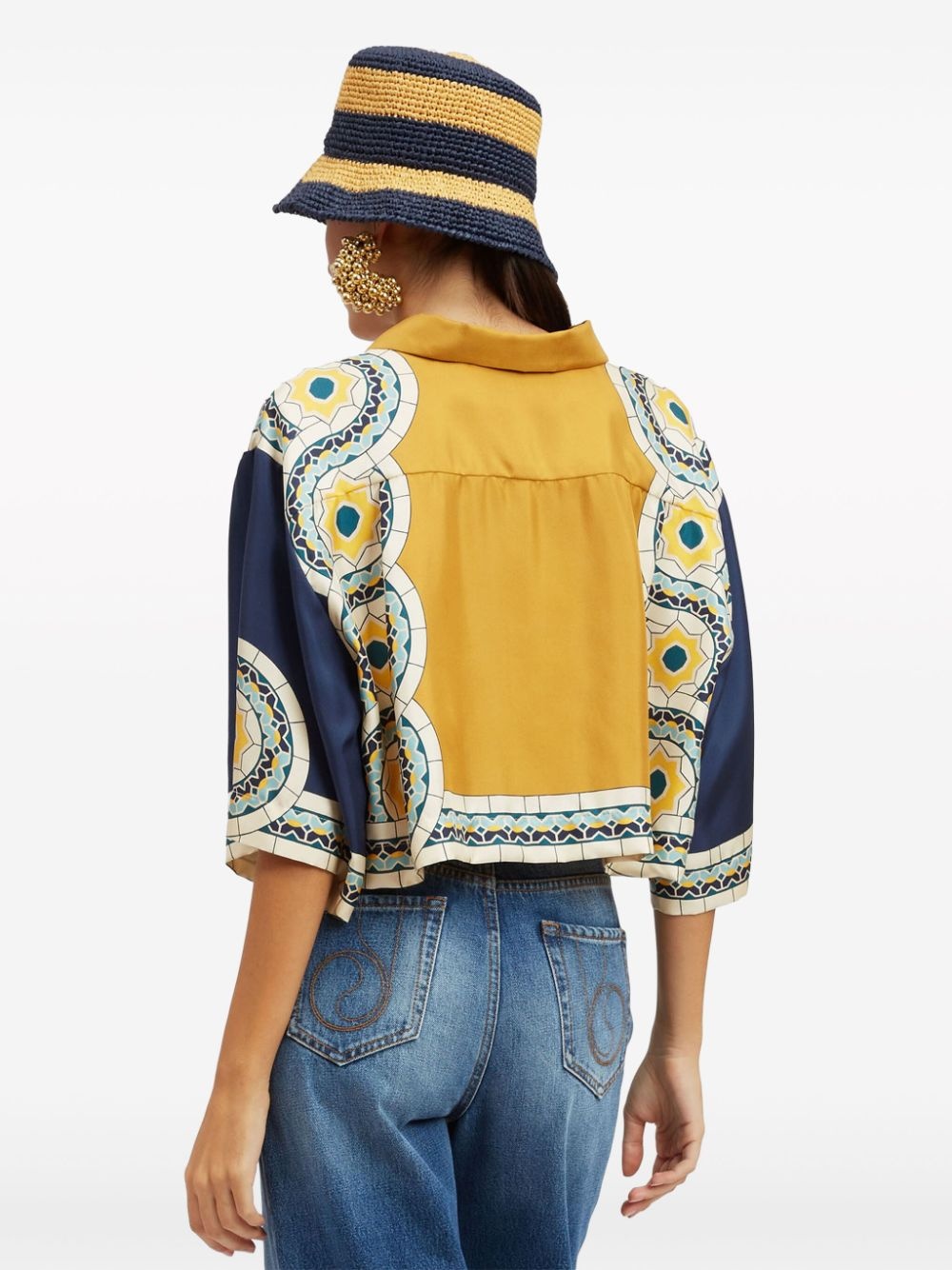 Mudejar-print silk crop shirt - 3