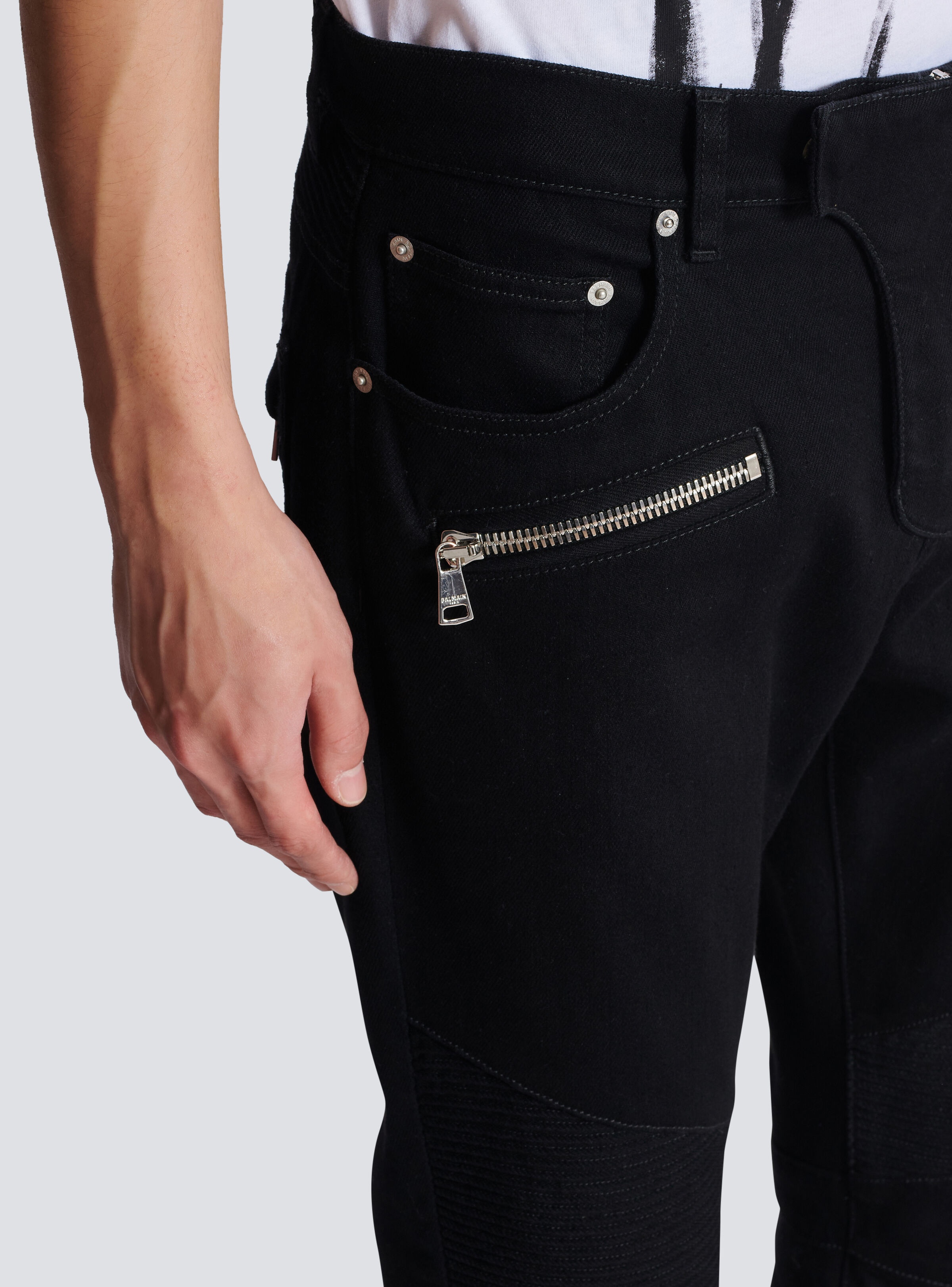 Slim-fit biker jeans in black denim - 6