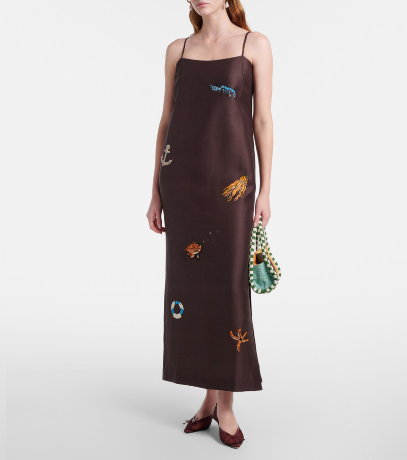 ALÉMAIS Embellished printed linen-blend maxi dress outlook