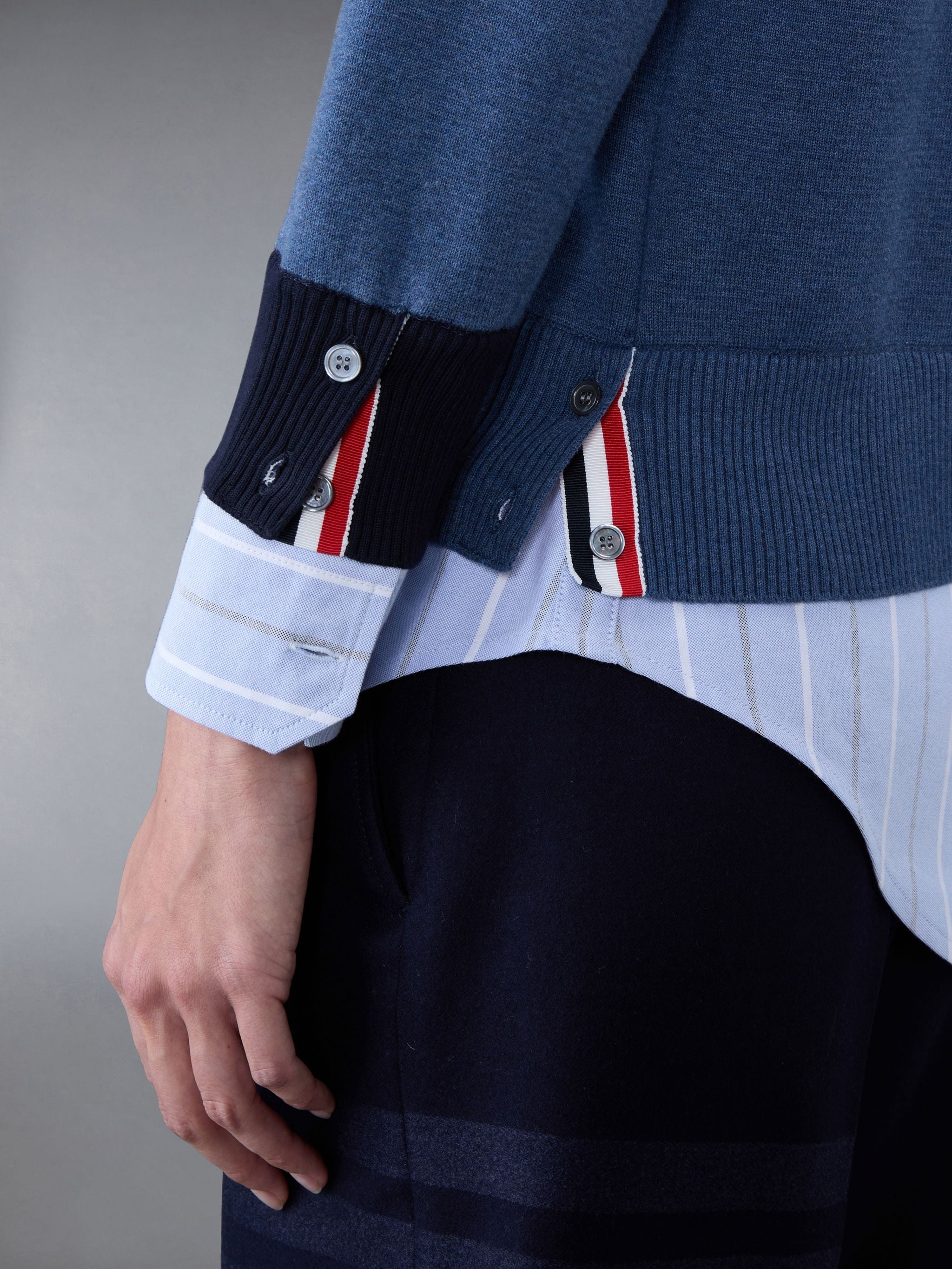 Cotton Milano and Oxford 4-Bar Round Collar Shirt and Cardigan Combo - 8