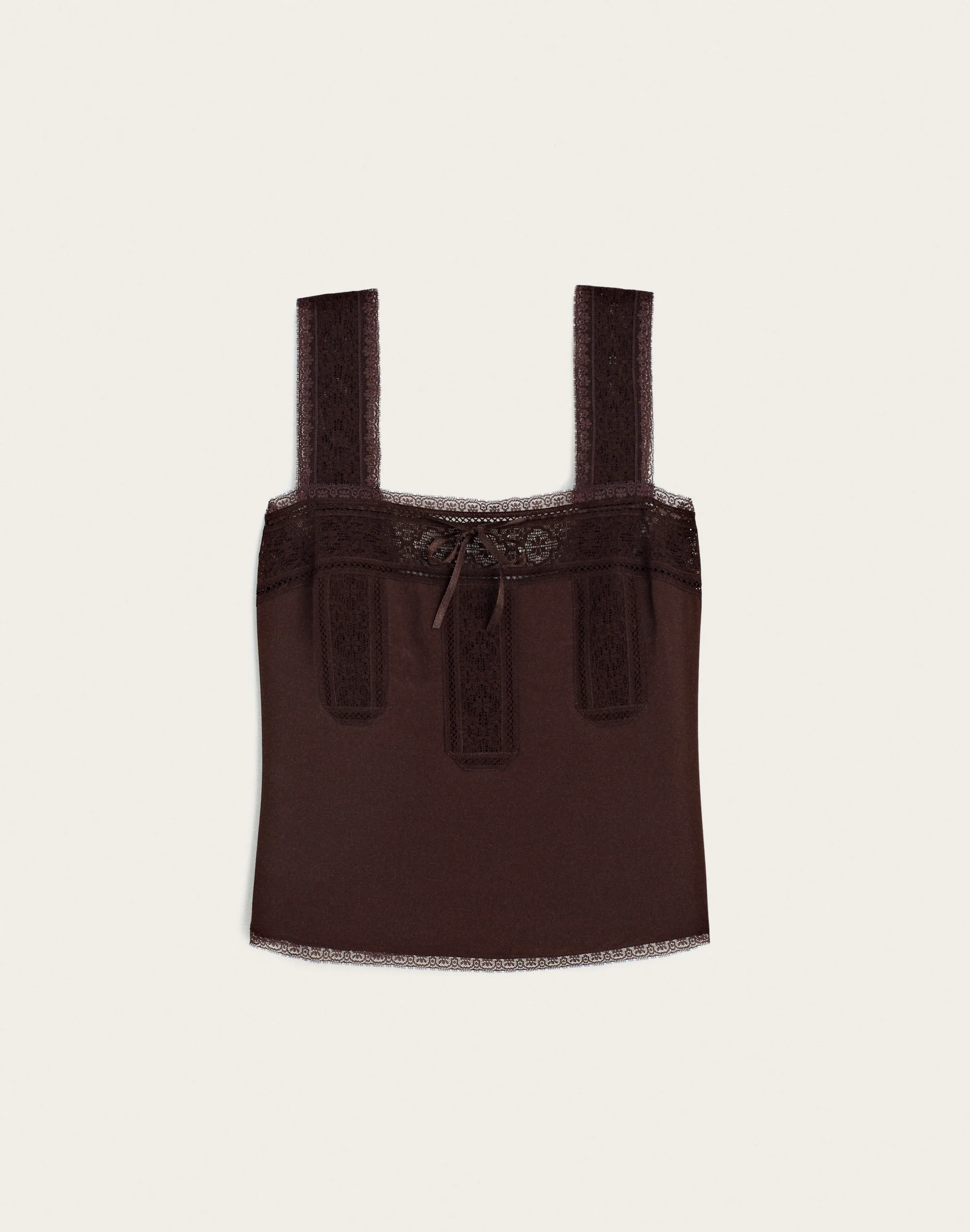 Lace-Insert Tie-Front Cami - 1