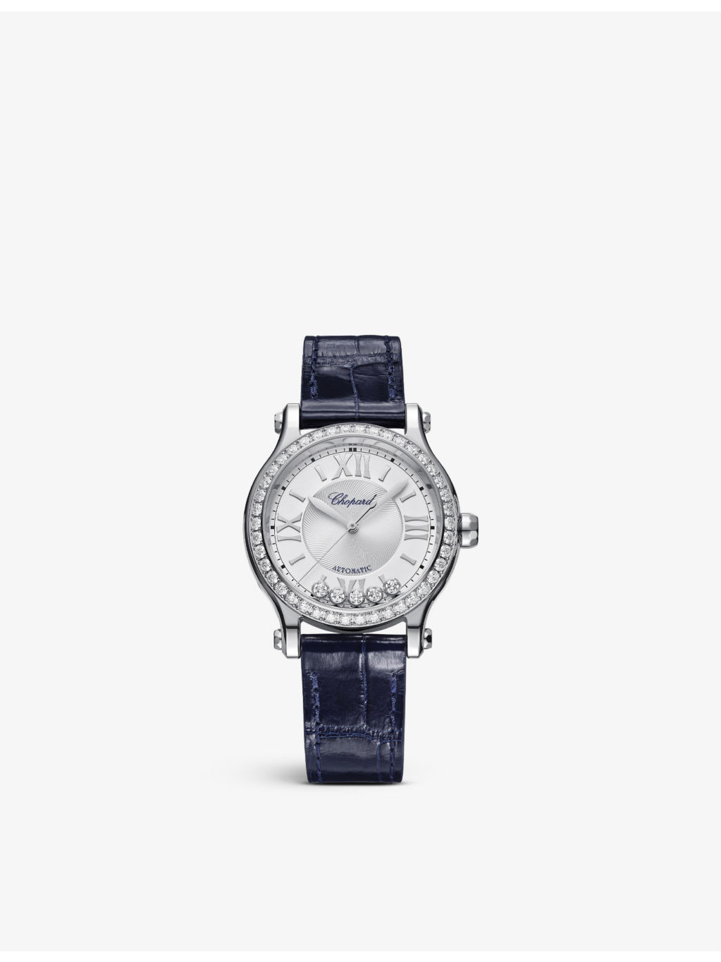 278608-3003 Happy Sport alligator-embossed leather, stainless-steel and 1.49ct diamond self-winding  - 1