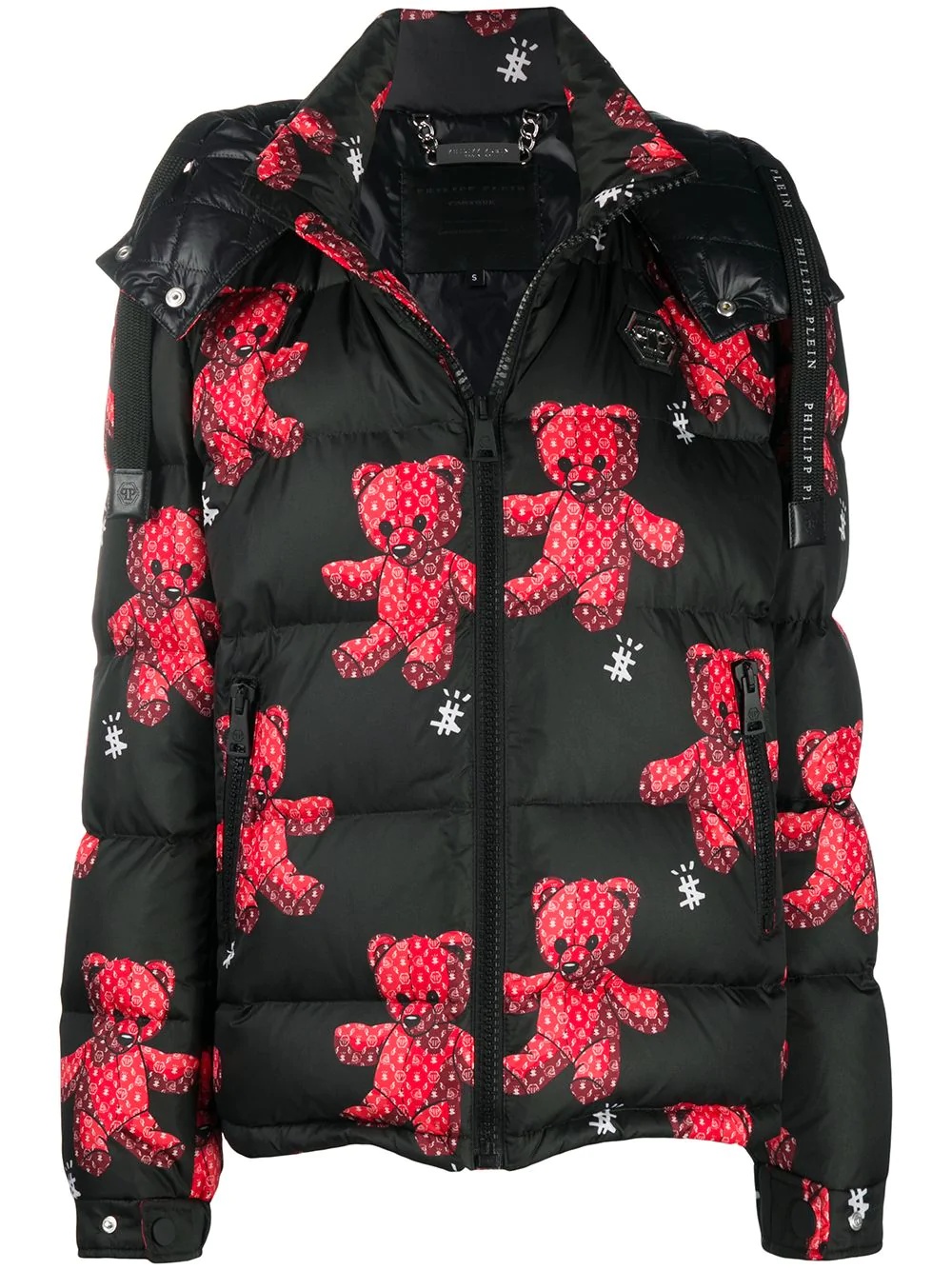 teddy bear print puffer jacket - 1