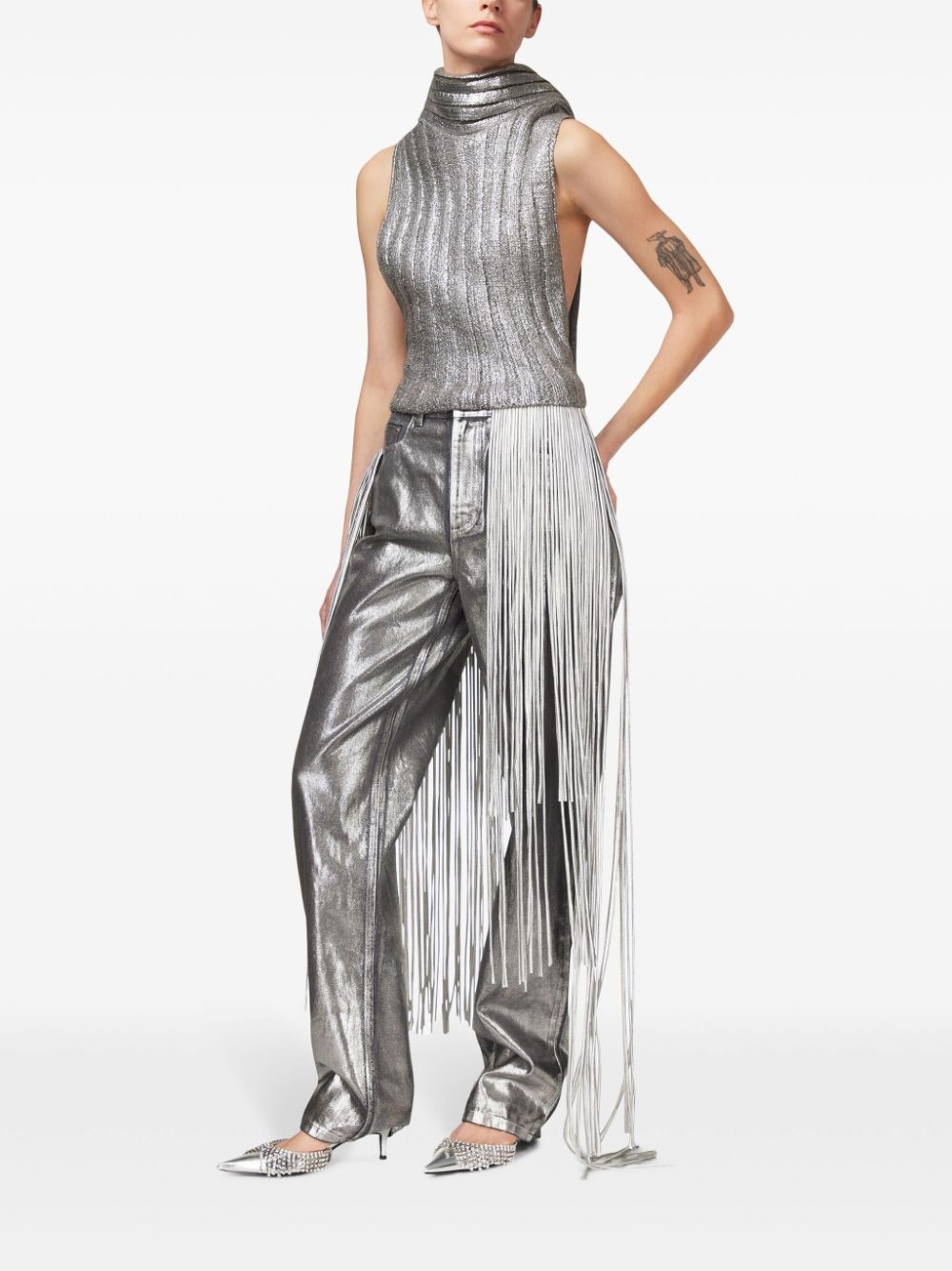 metallic fringed straight-leg jeans - 2