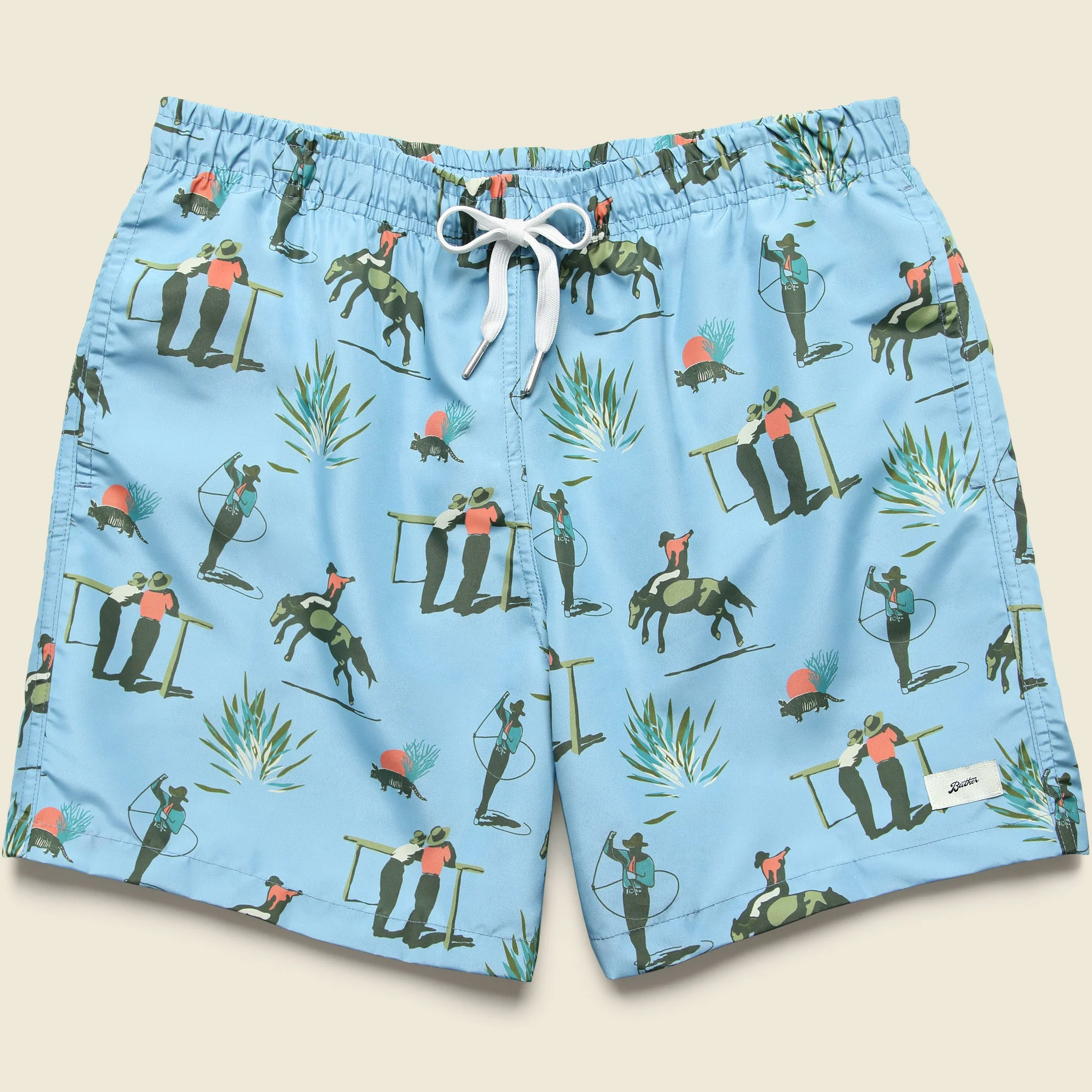 5.5" Cowboy Print Swim Trunks - Light Blue - 1