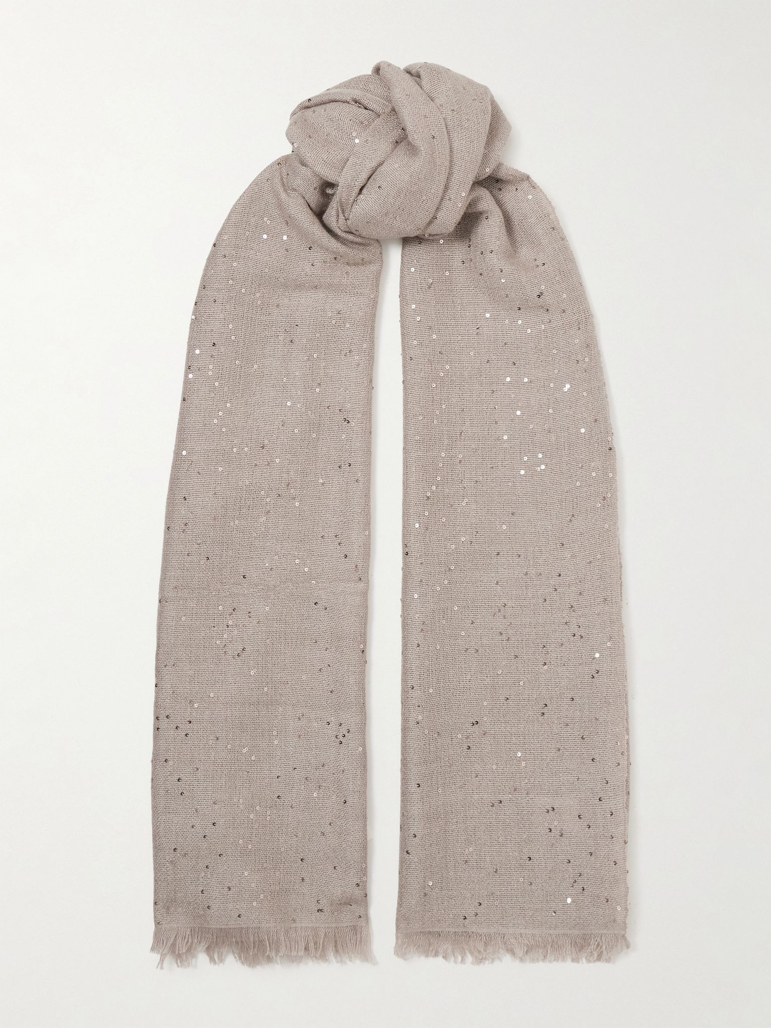 Sequined cashmere and silk-blend scarf Taupe - 1
