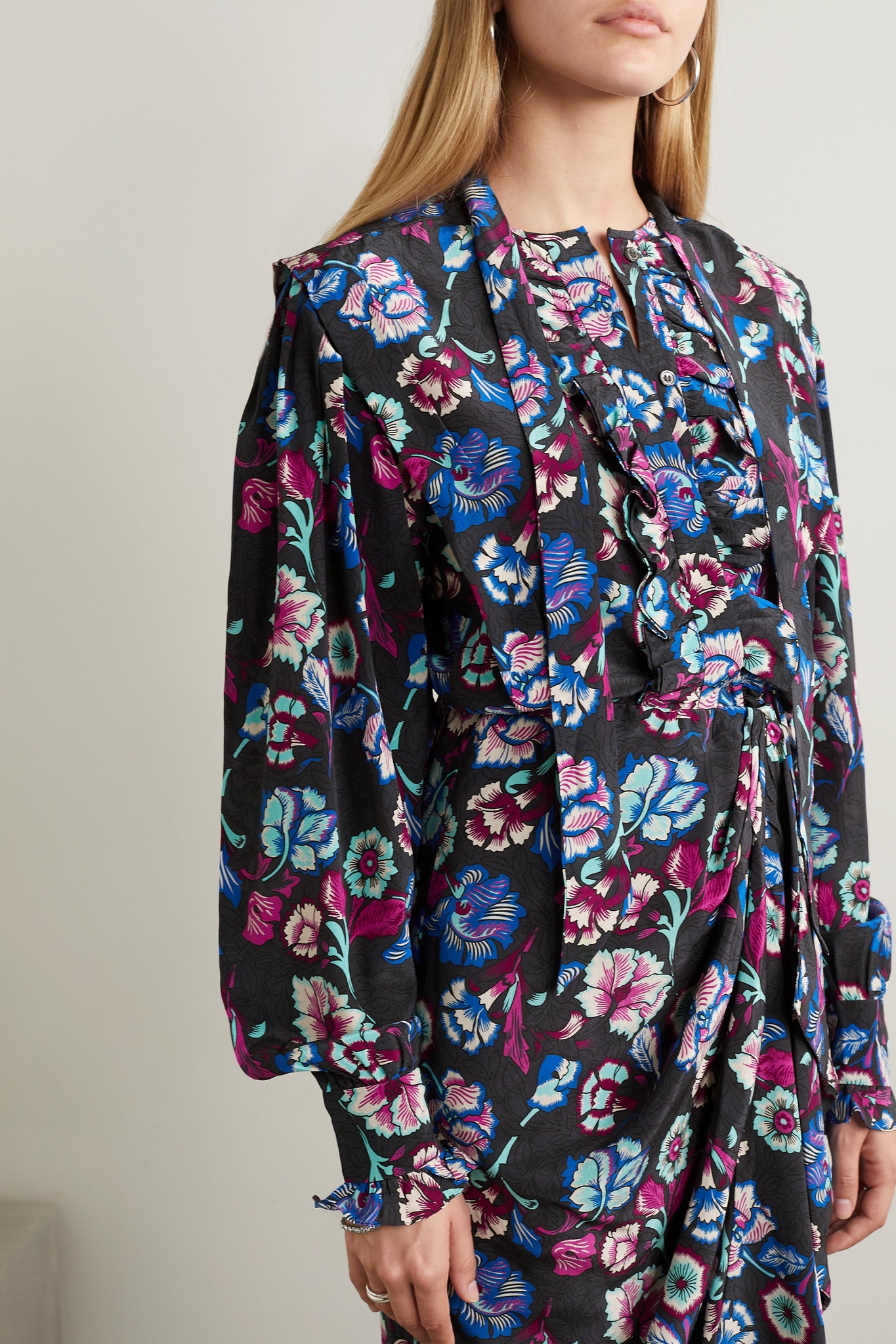 Vanessa ruffled floral-print silk crepe de chine shirt - 3