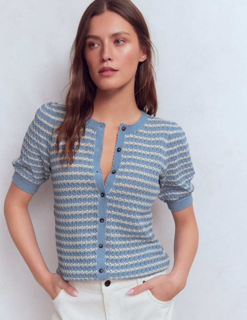 Dot Pointelle Cardigan-Blue Stripe 5