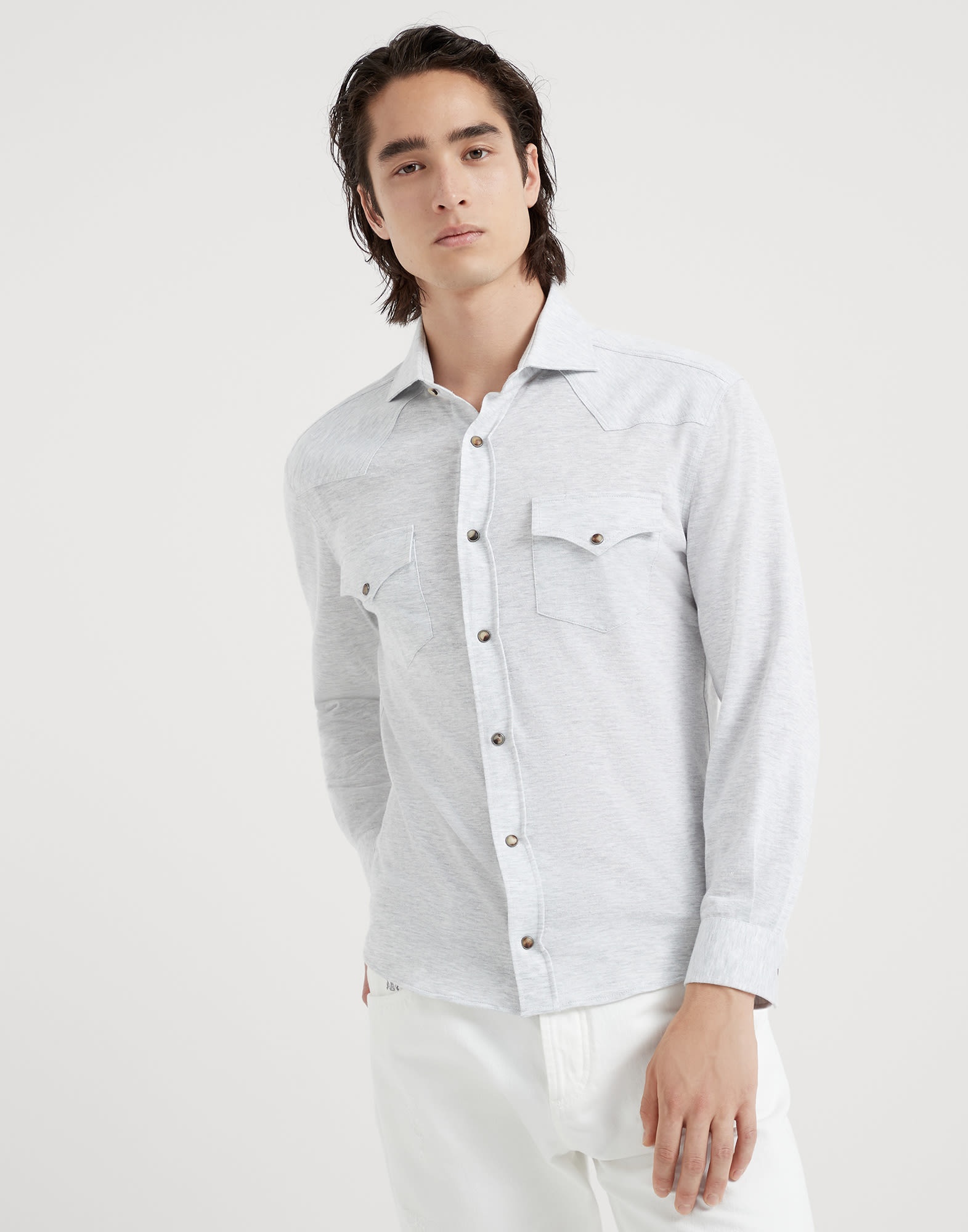 Linen and cotton jersey western shirt - 1