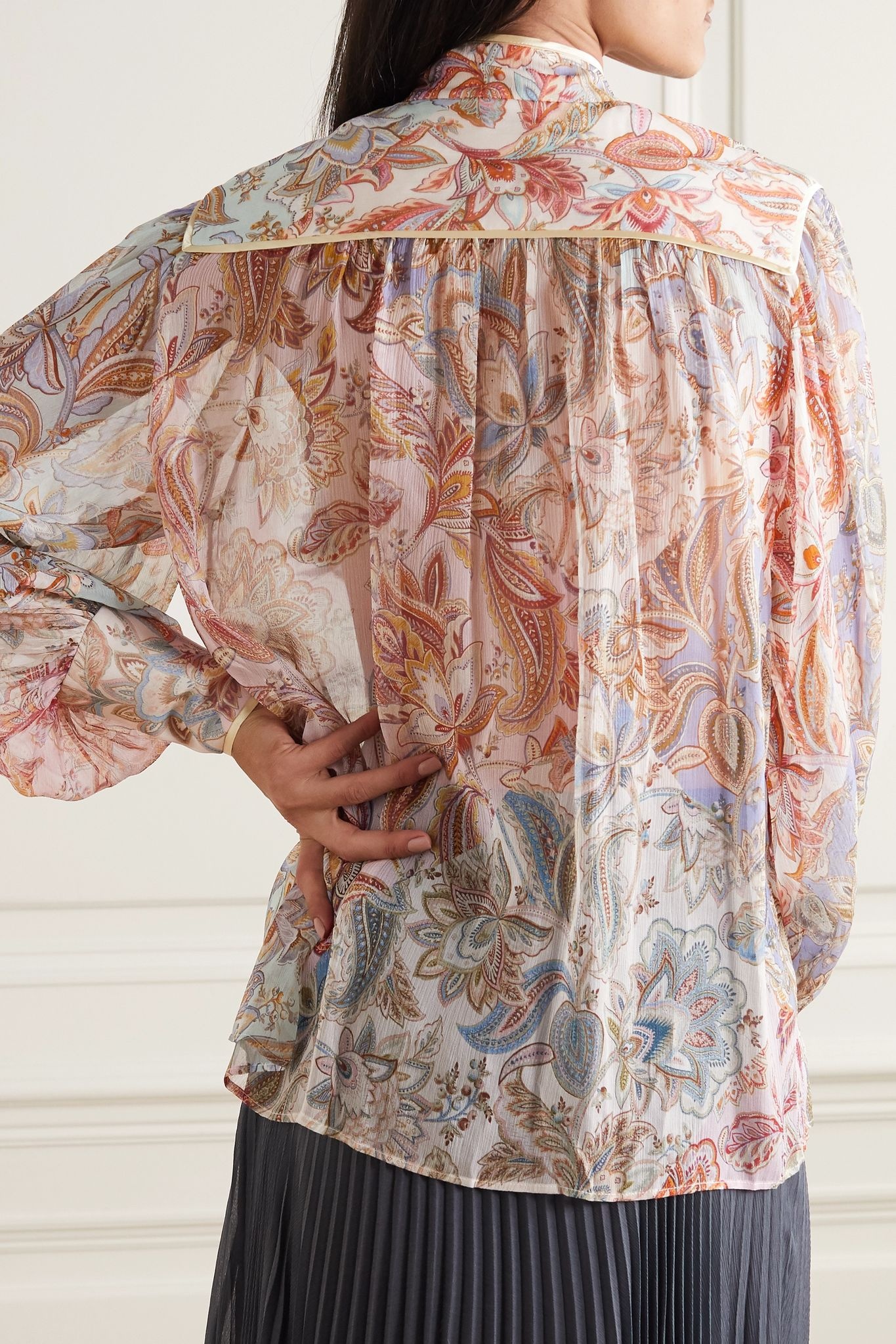 Lucky Bound satin-trimmed printed silk-georgette blouse - 3