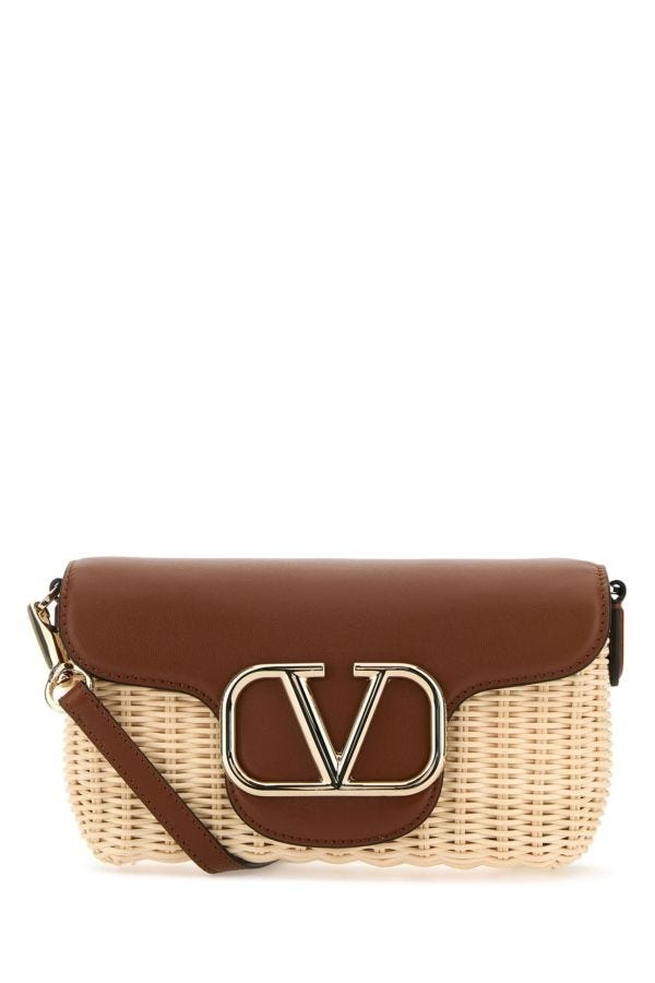 Valentino Garavani Woman Two-Tone Leather And Raffia Crossbody Bag - 1