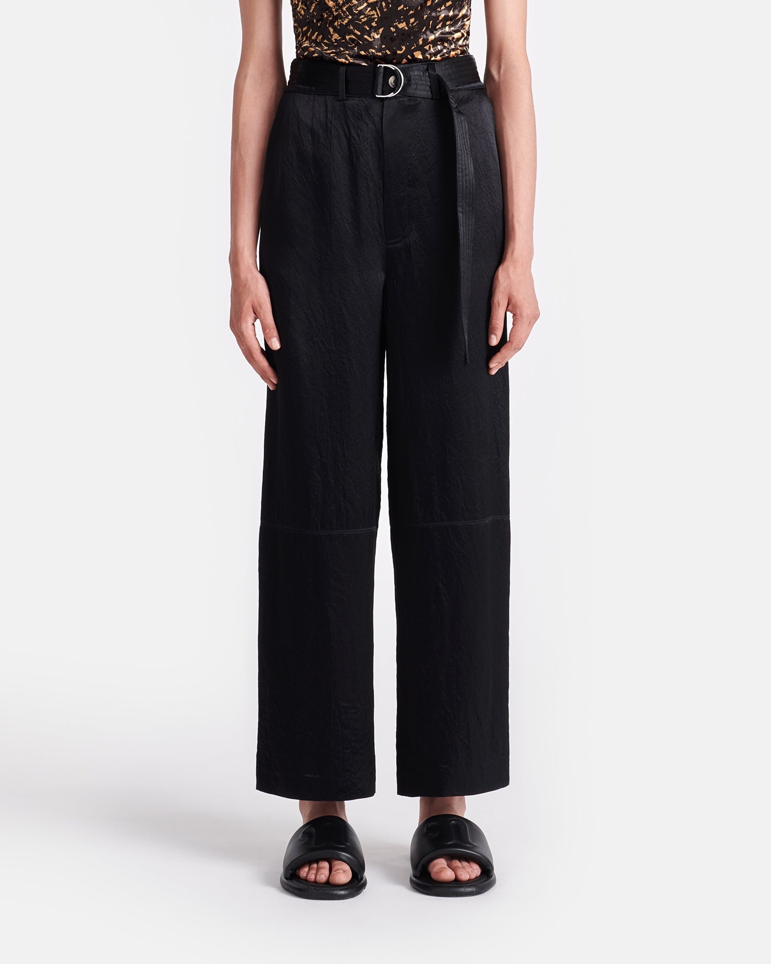 Belted Crinkled-Satin Pants - 4