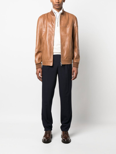 Brunello Cucinelli zipped leather bomber jacket outlook