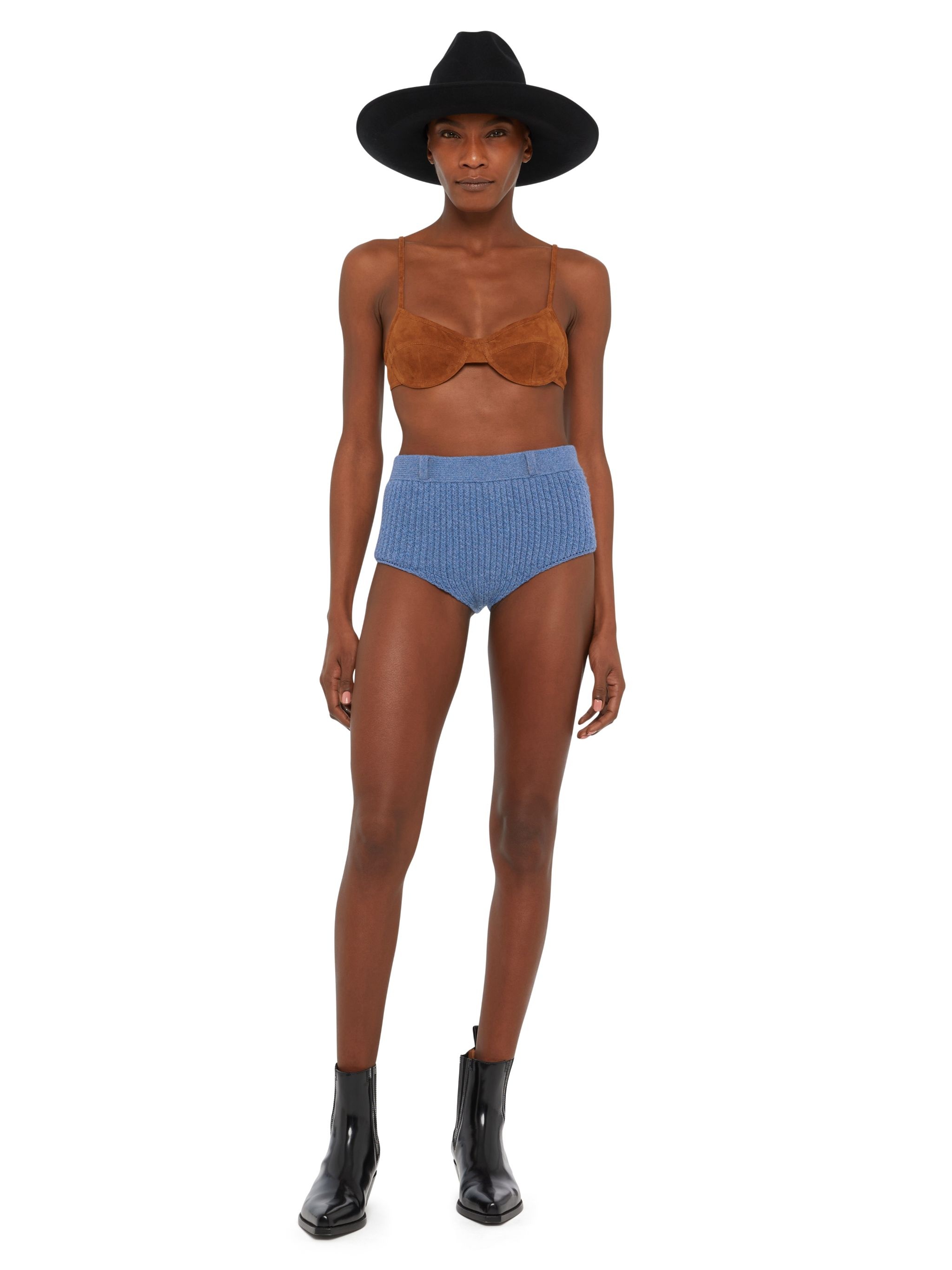 Knitted Ribbed Denim-No-Denim Culotte - 4