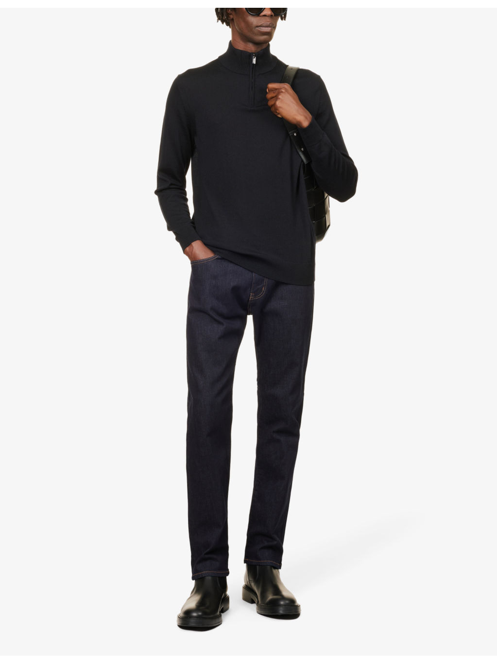 Belt-loop five-pocket regular-fit straight-leg stretch-denim jeans - 2