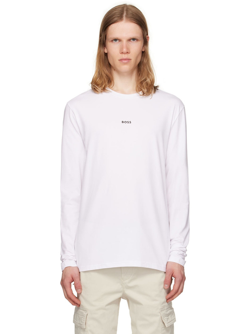 White Long-Sleeved Stretch Cotton Logo Print T-shirt 1