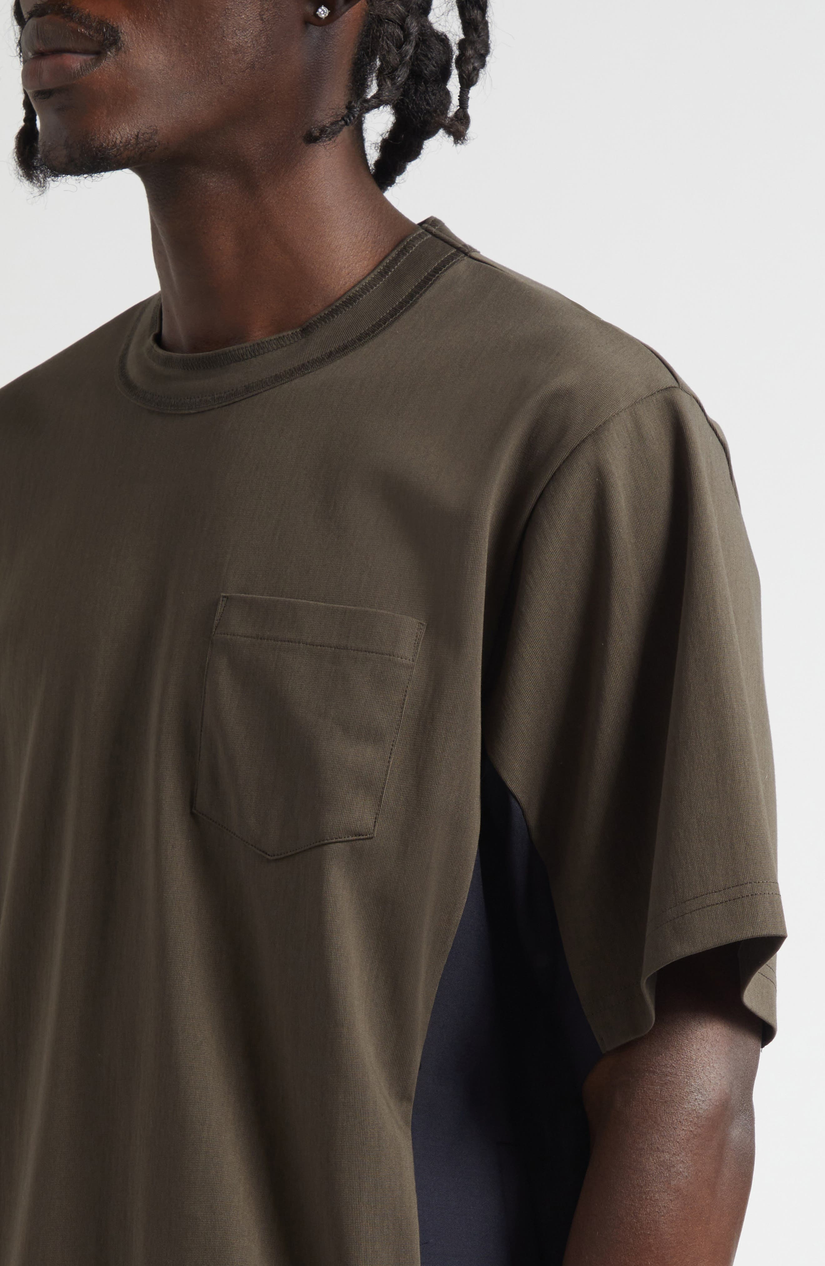 Sacai Suiting Mixed Media Pocket T-Shirt in Khaki/Navy at Nordstrom - 4