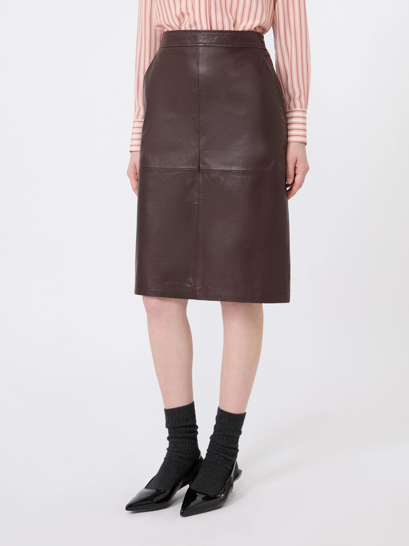 TIMORE Hammered leather pencil skirt - BORDEAUX 3