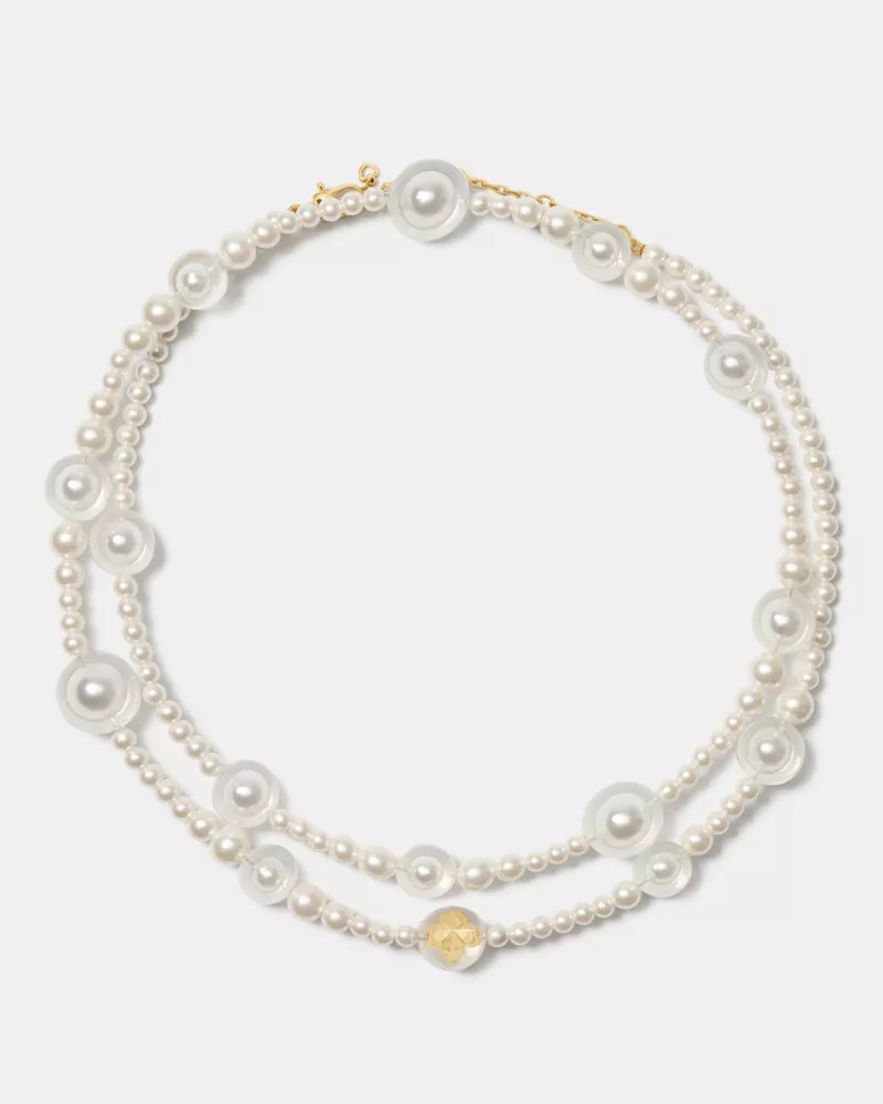 Spade Flower Pearl Long Statement Necklace 1
