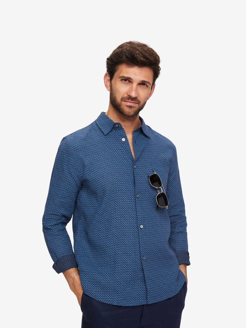 Men's Shirt Milan 16 Linen Navy - 2