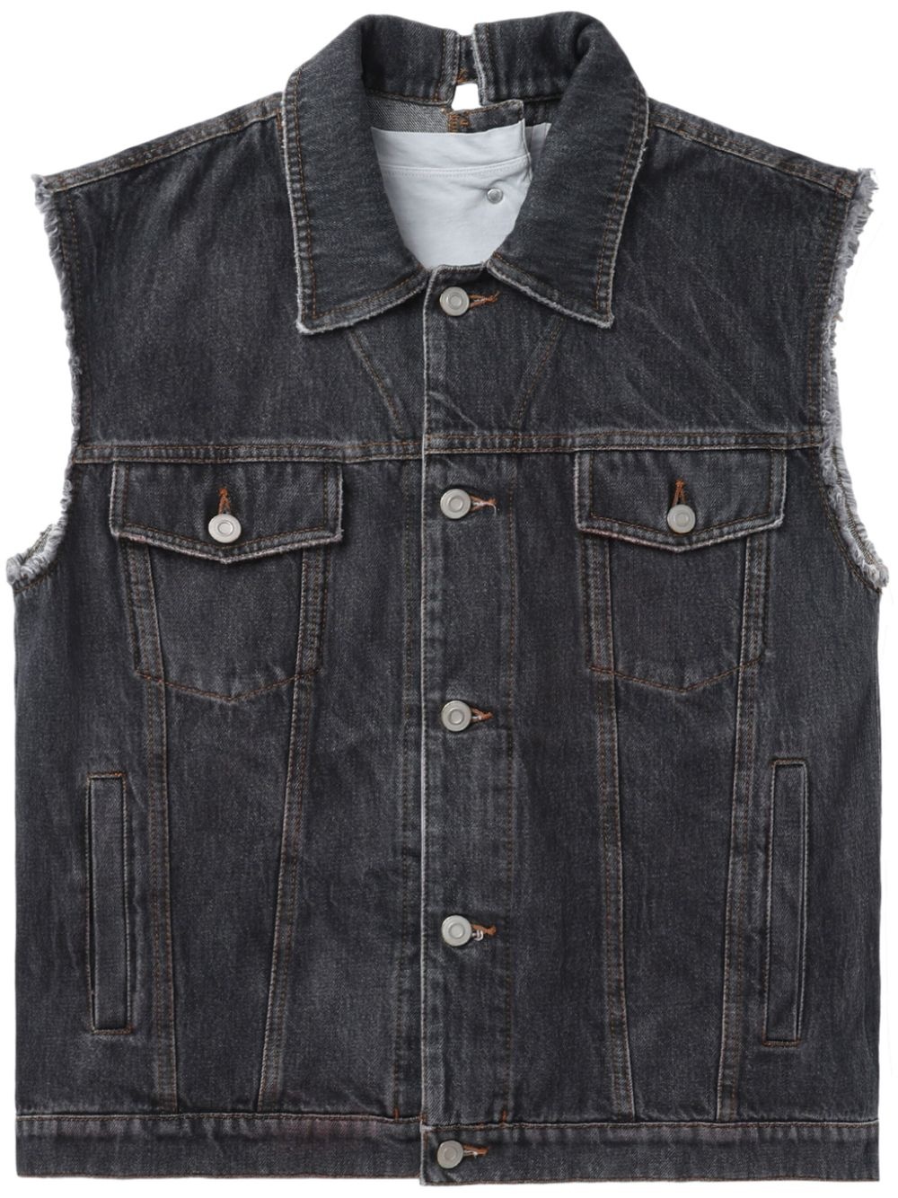 raw-edge denim vest - 2