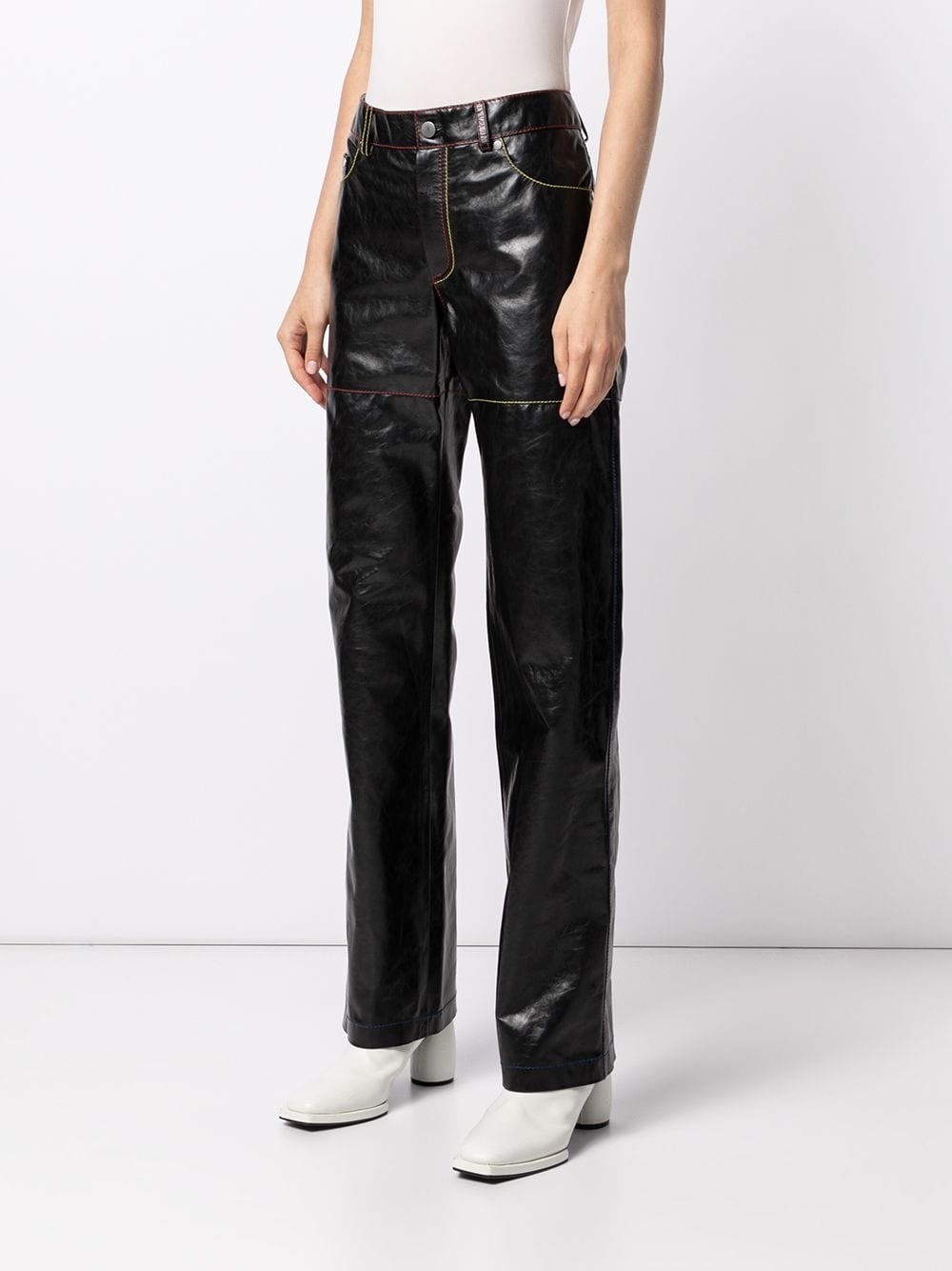 contrast-stitching leather trousers - 6