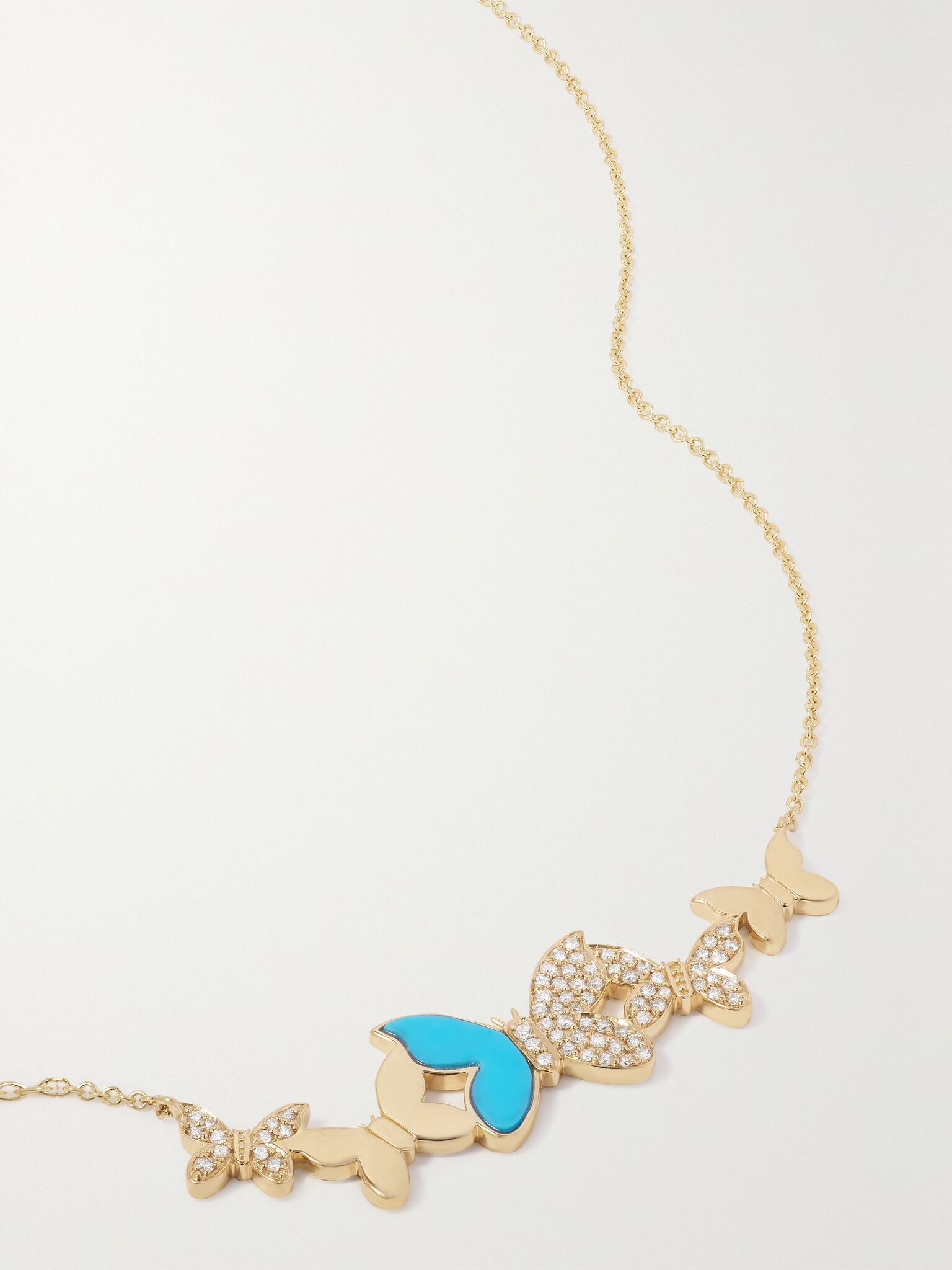Small Butterfly 14-karat gold, diamond and turquoise necklace Gold - 1